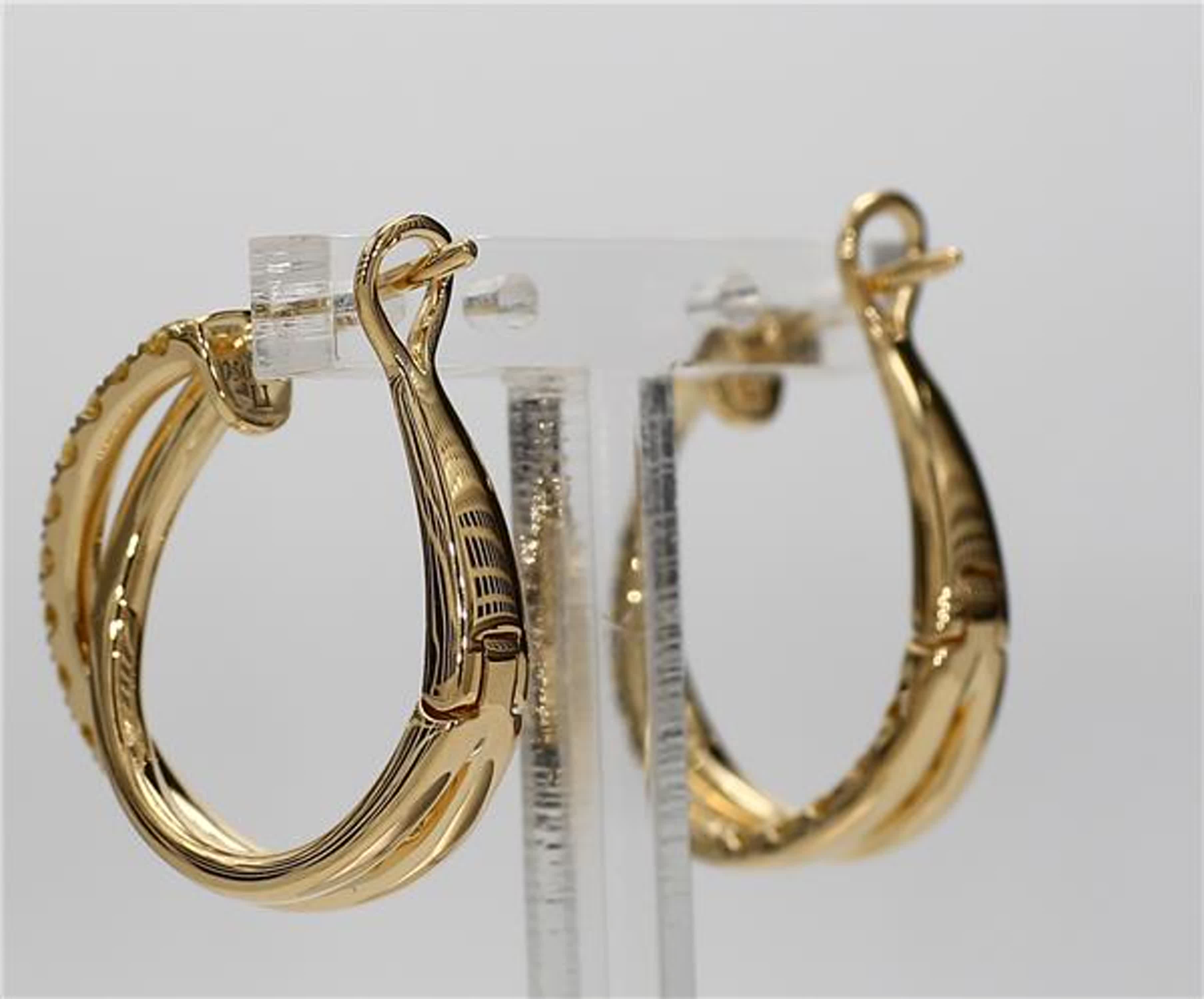 Natural Yellow Round Diamond .96 Carat TW Yellow Gold Hoop Earrings