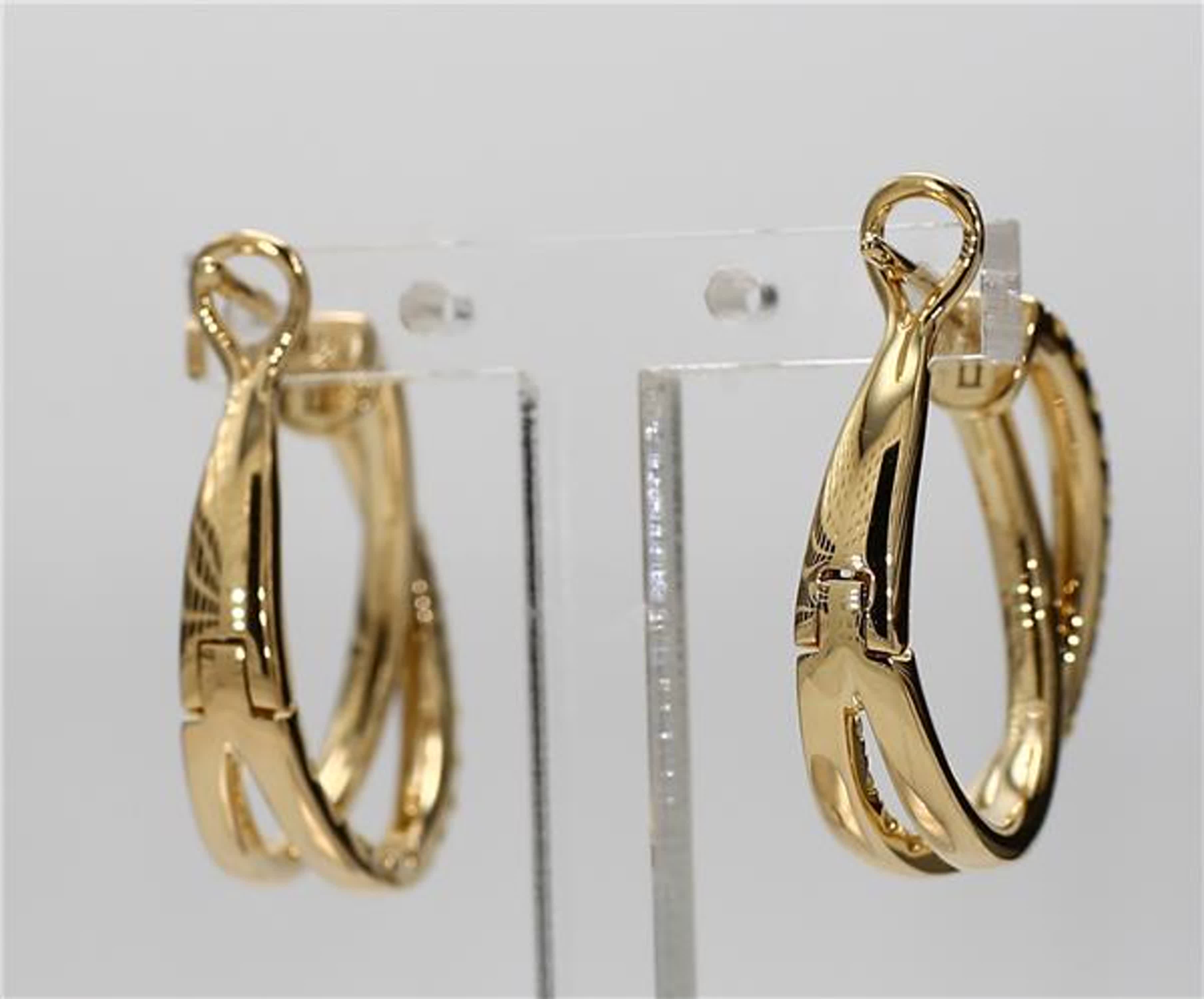 Natural Yellow Round Diamond .96 Carat TW Yellow Gold Hoop Earrings