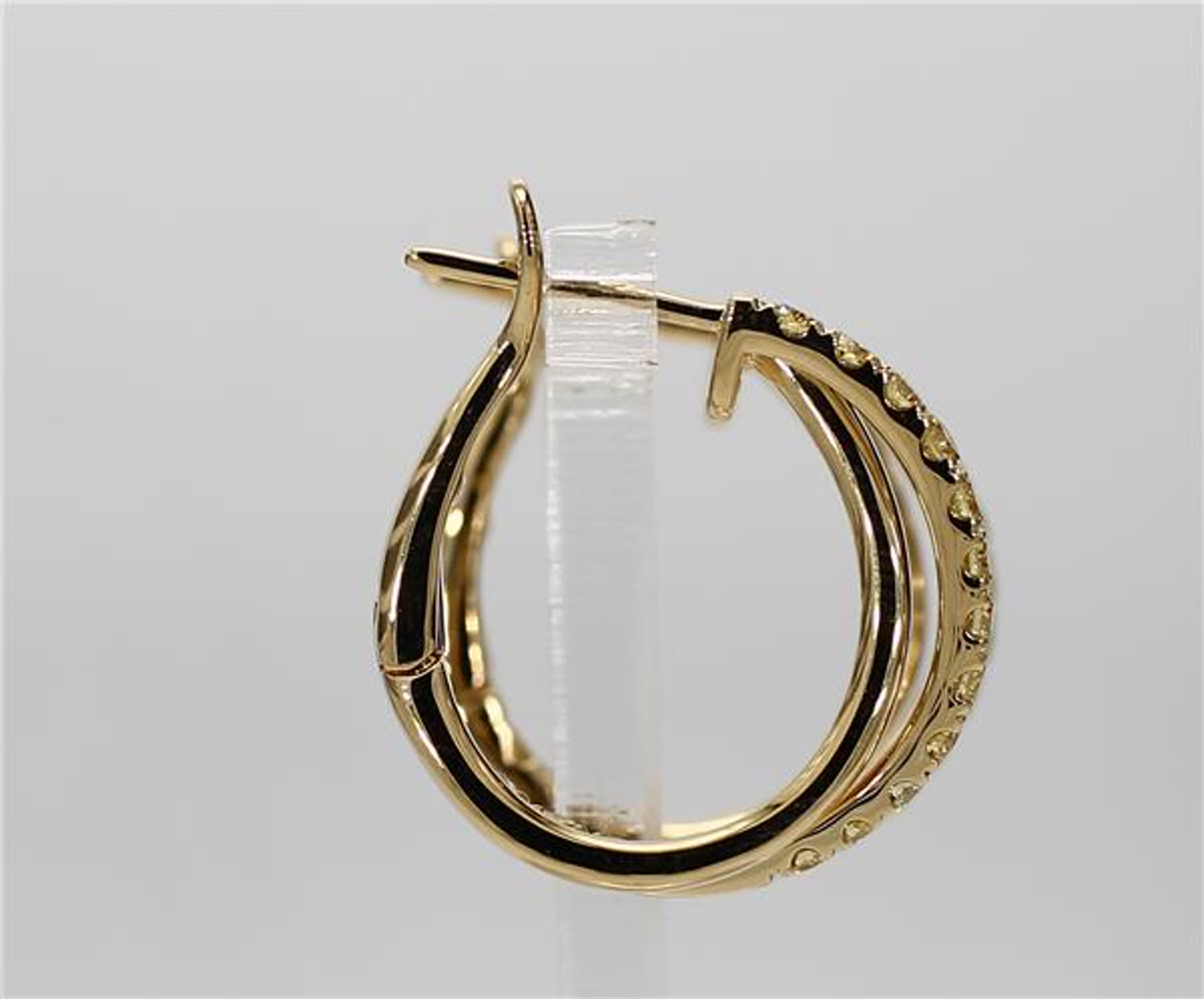Natural Yellow Round Diamond .96 Carat TW Yellow Gold Hoop Earrings