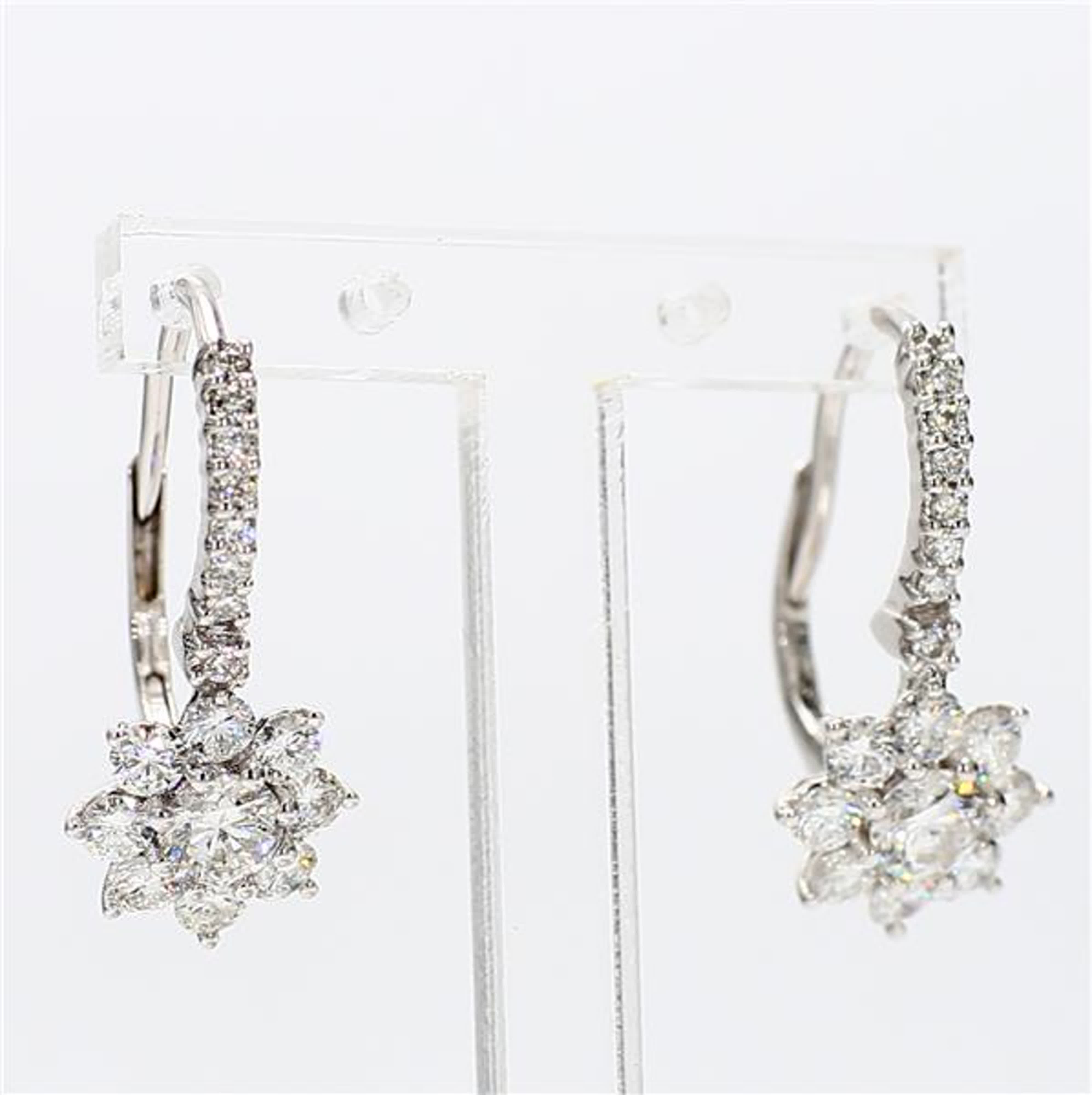Natural White Round Diamond 1.75 Carat TW White Gold Drop Earrings