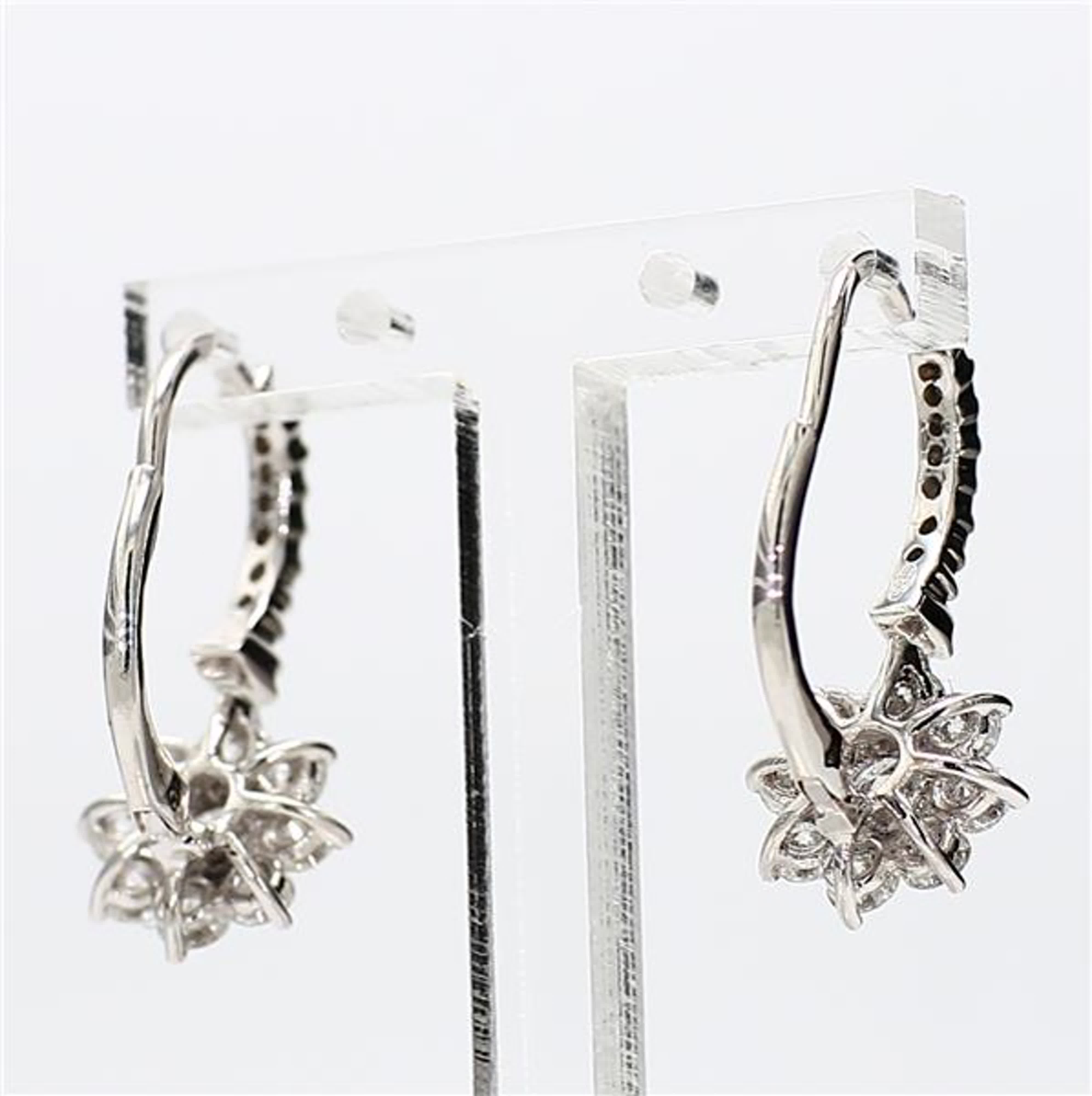 Natural White Round Diamond 1.75 Carat TW White Gold Drop Earrings