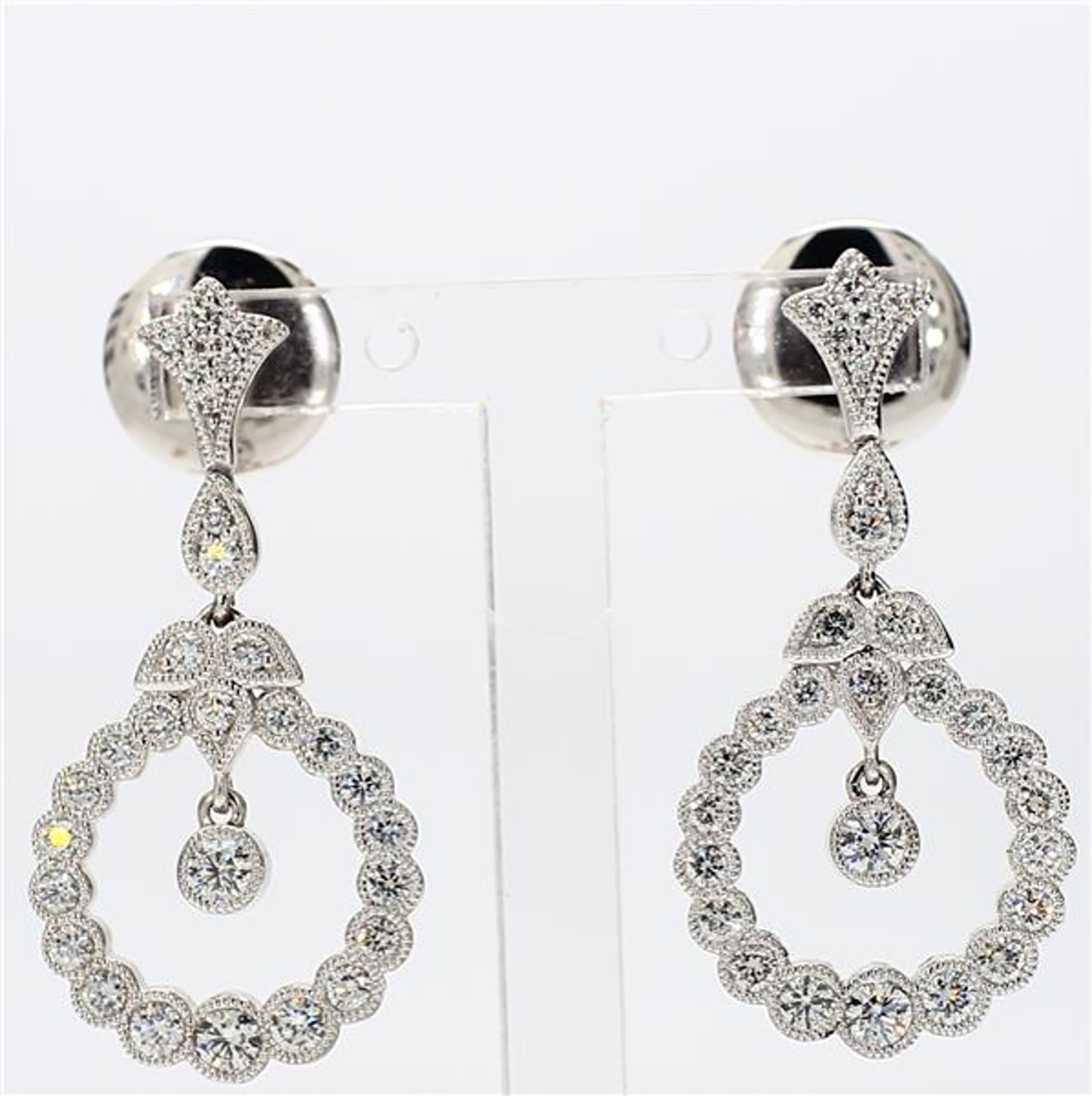 Natural White Round Diamond 1.12 Carat TW White Gold Drop Earrings