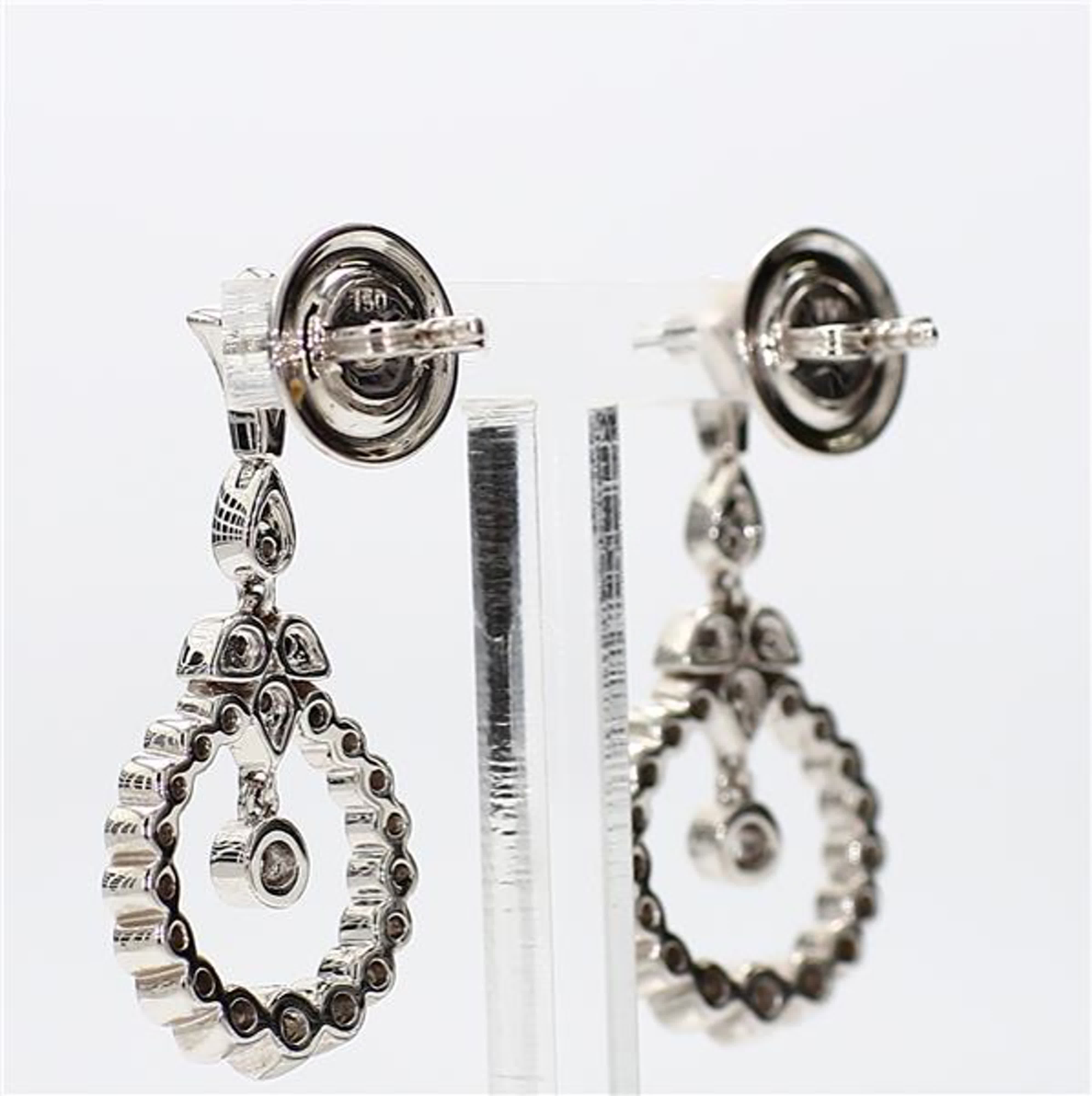 Natural White Round Diamond 1.12 Carat TW White Gold Drop Earrings