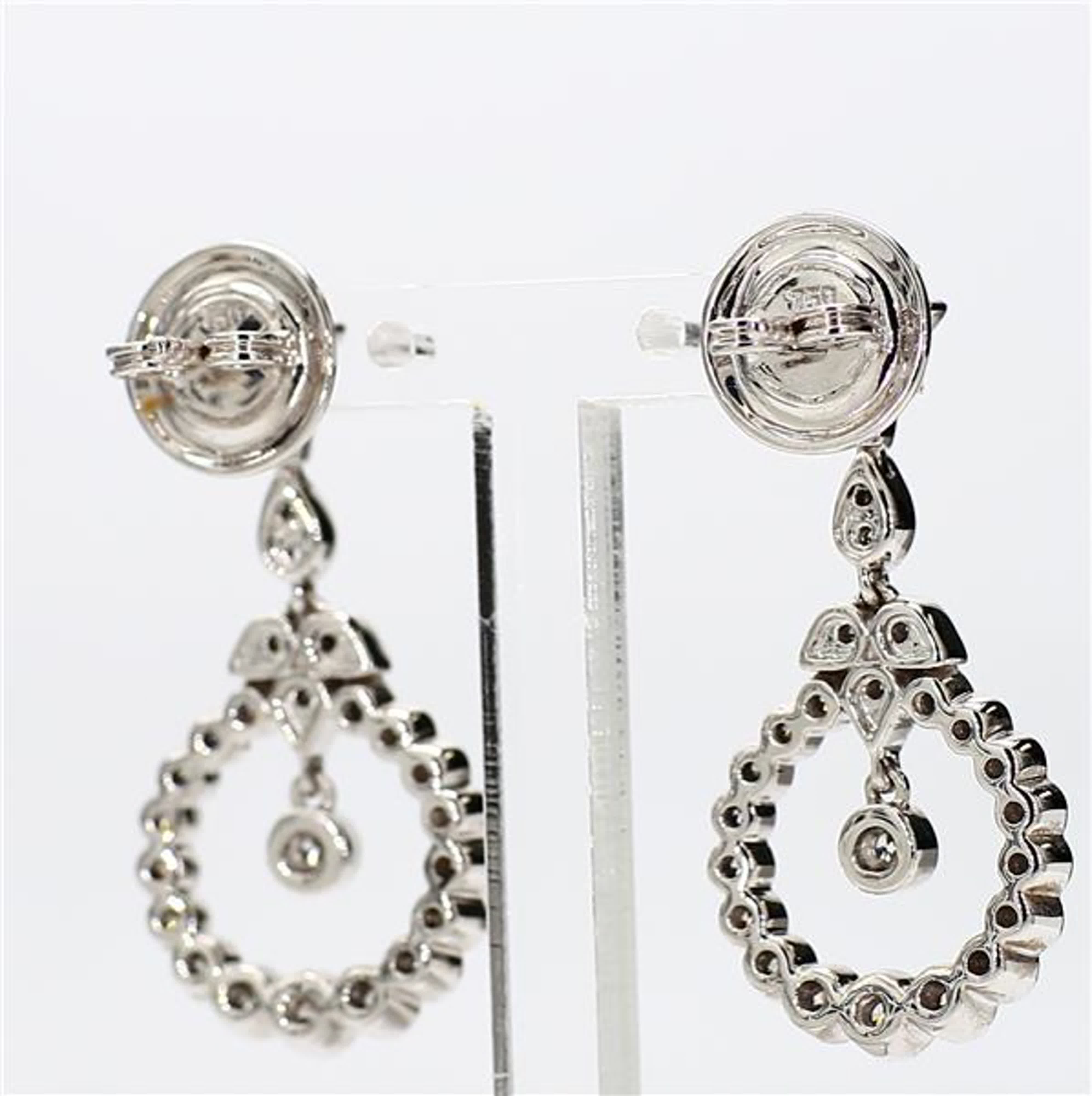 Natural White Round Diamond 1.12 Carat TW White Gold Drop Earrings