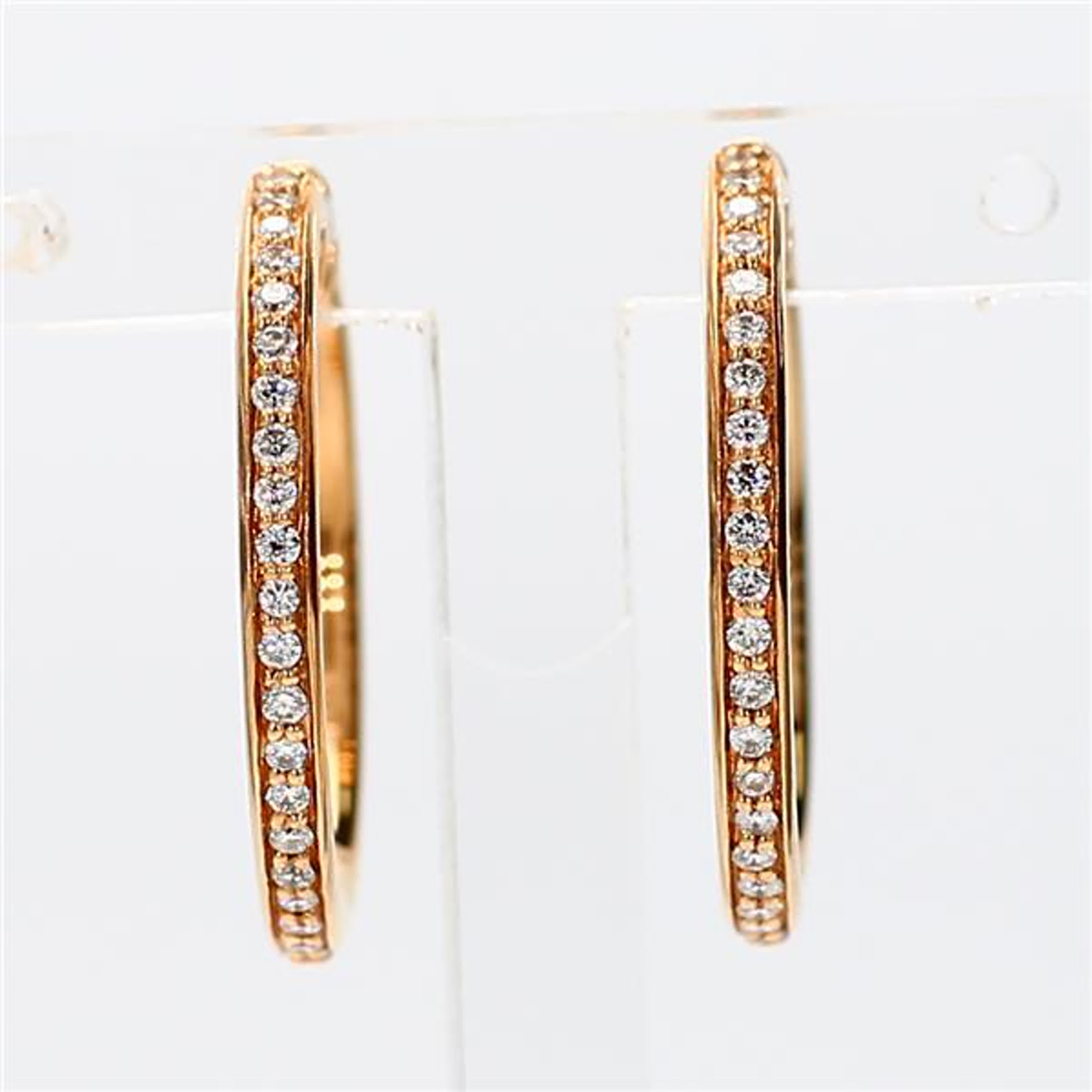 Natural White Round Diamond .23 Carat TW Yellow Gold Hoop Earrings