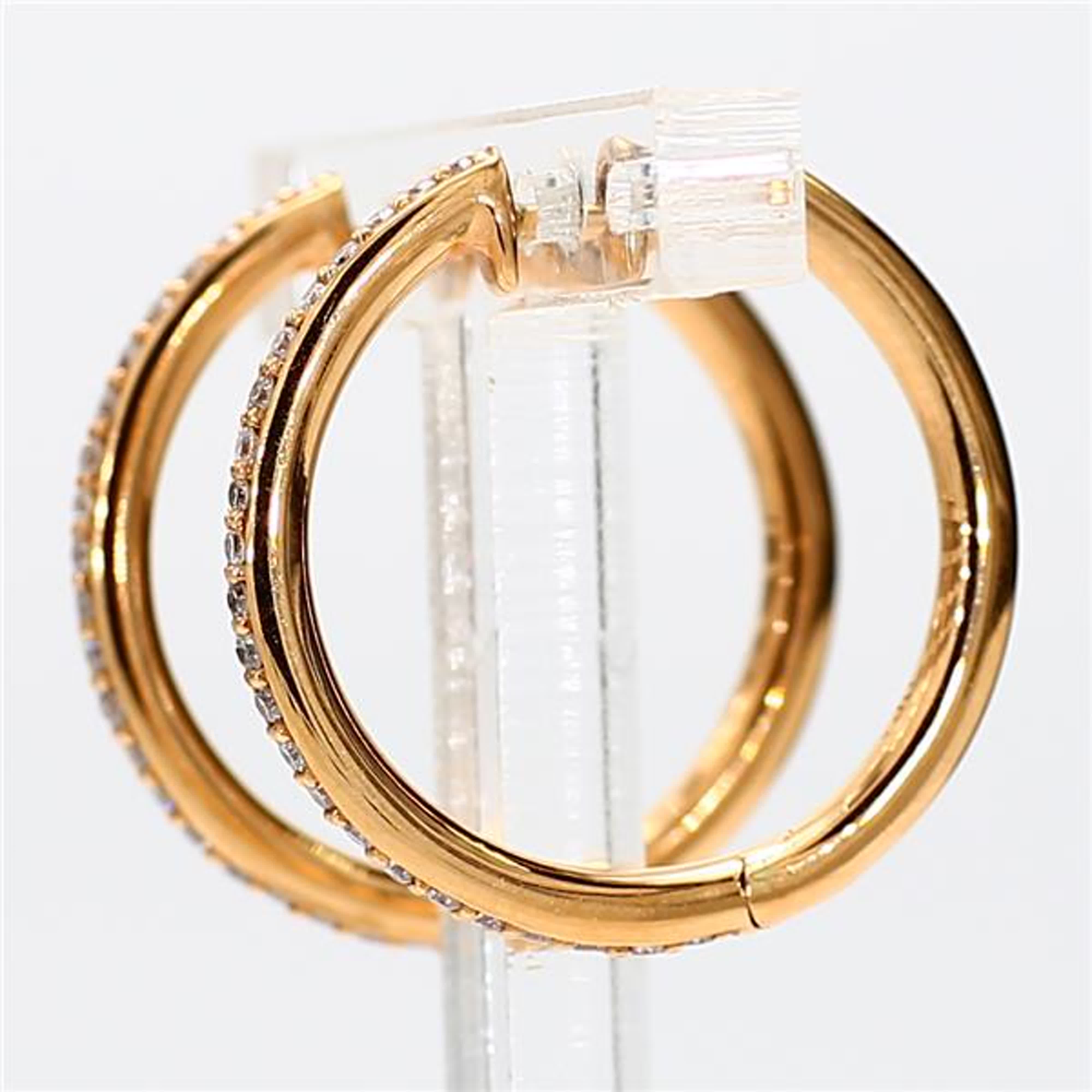 Natural White Round Diamond .23 Carat TW Yellow Gold Hoop Earrings