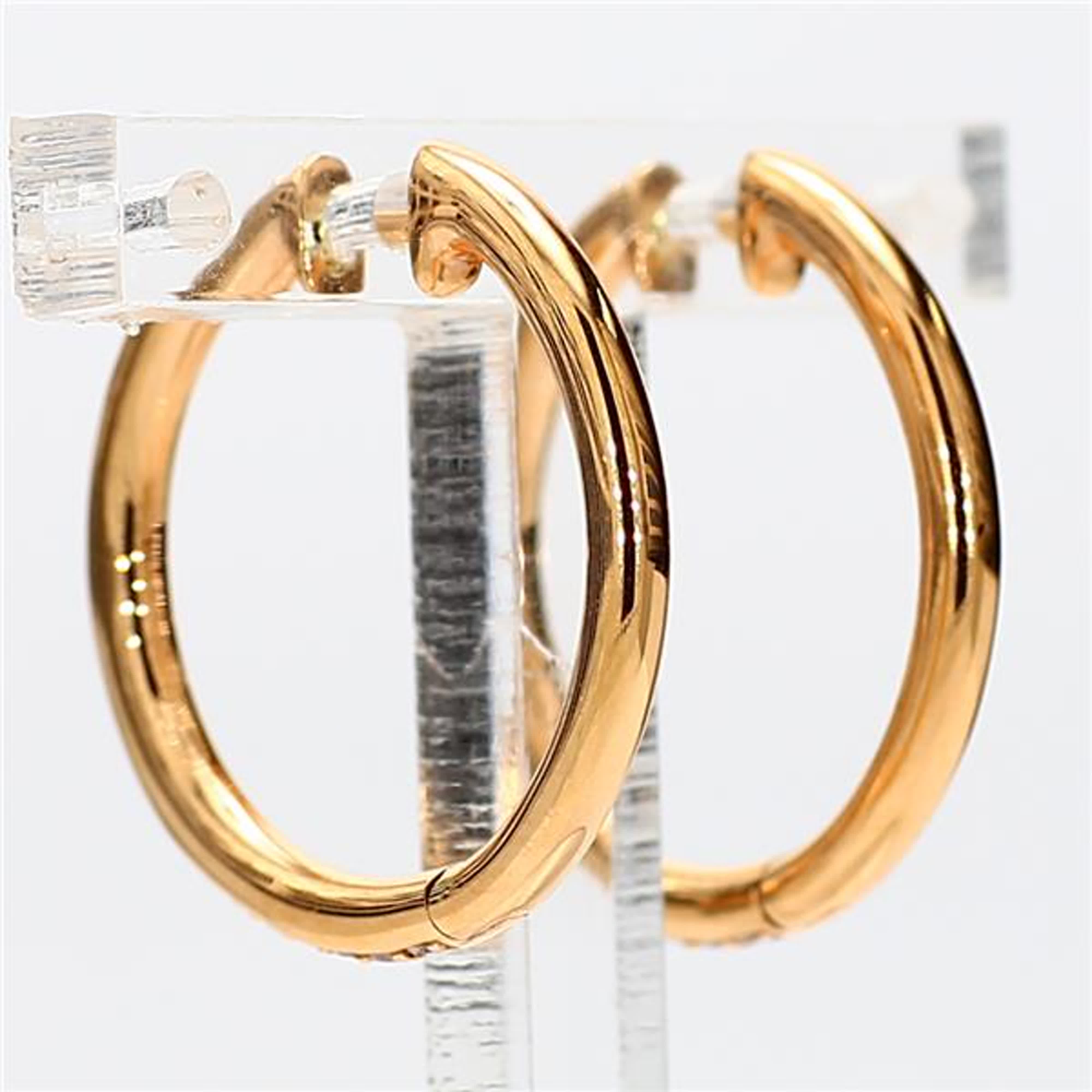 Natural White Round Diamond .23 Carat TW Yellow Gold Hoop Earrings