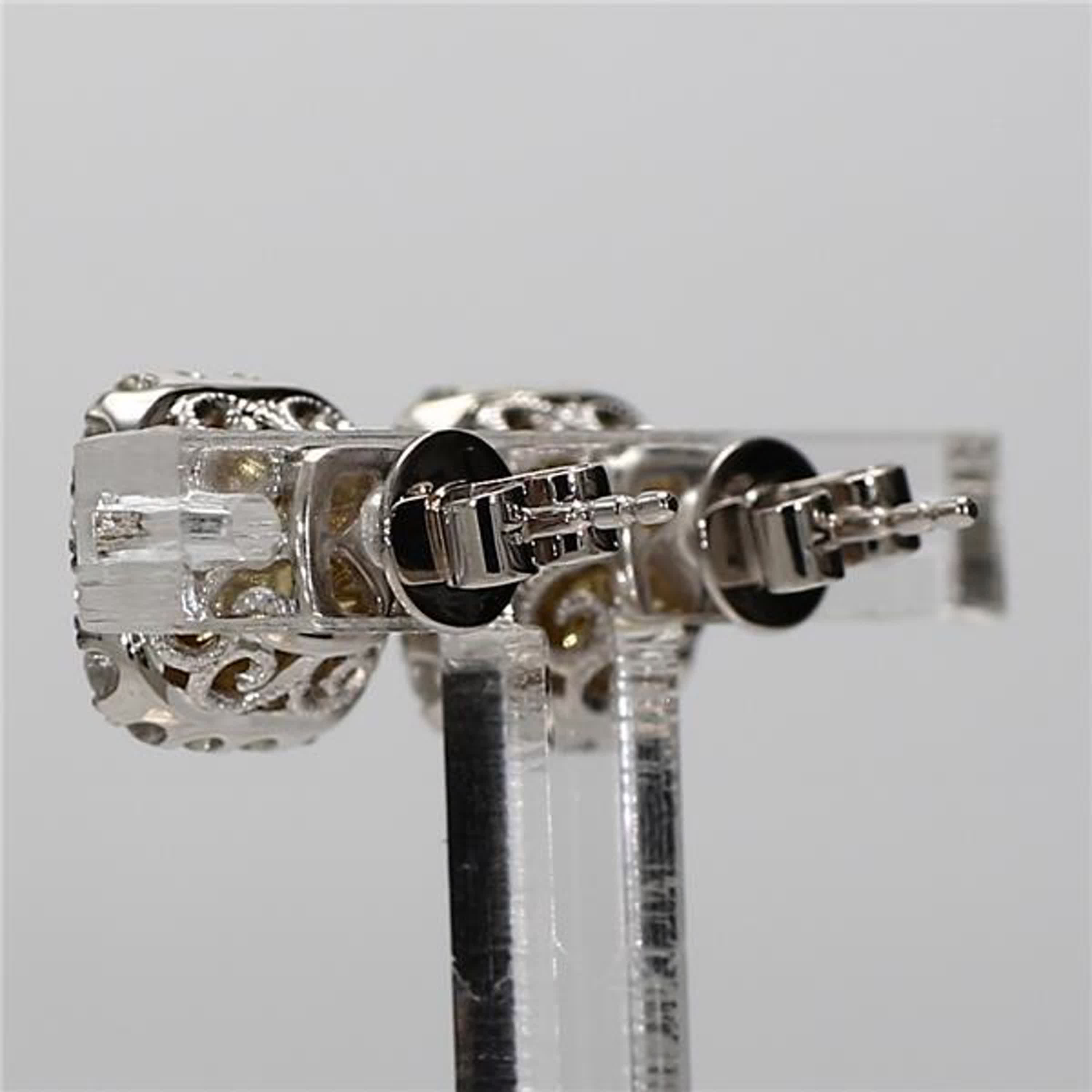 GIA Certified Natural Yellow Cushion and White Diamond 2.62 CT TW Gold Earrings