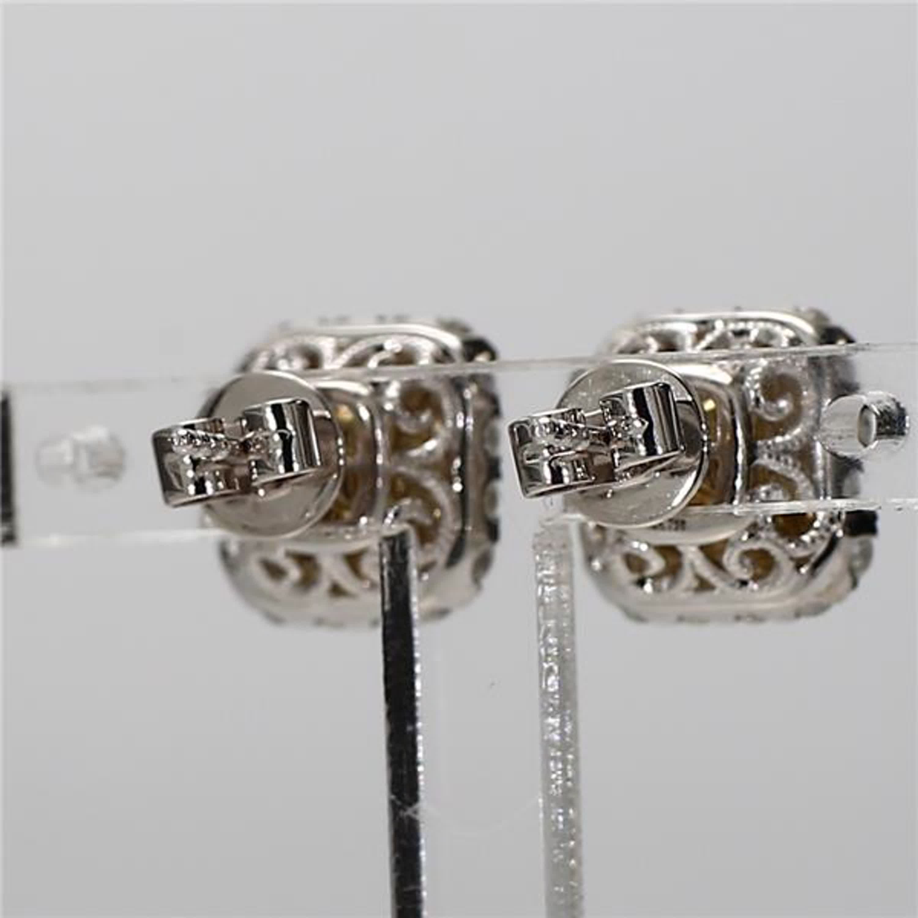 GIA Certified Natural Yellow Cushion and White Diamond 2.62 CT TW Gold Earrings