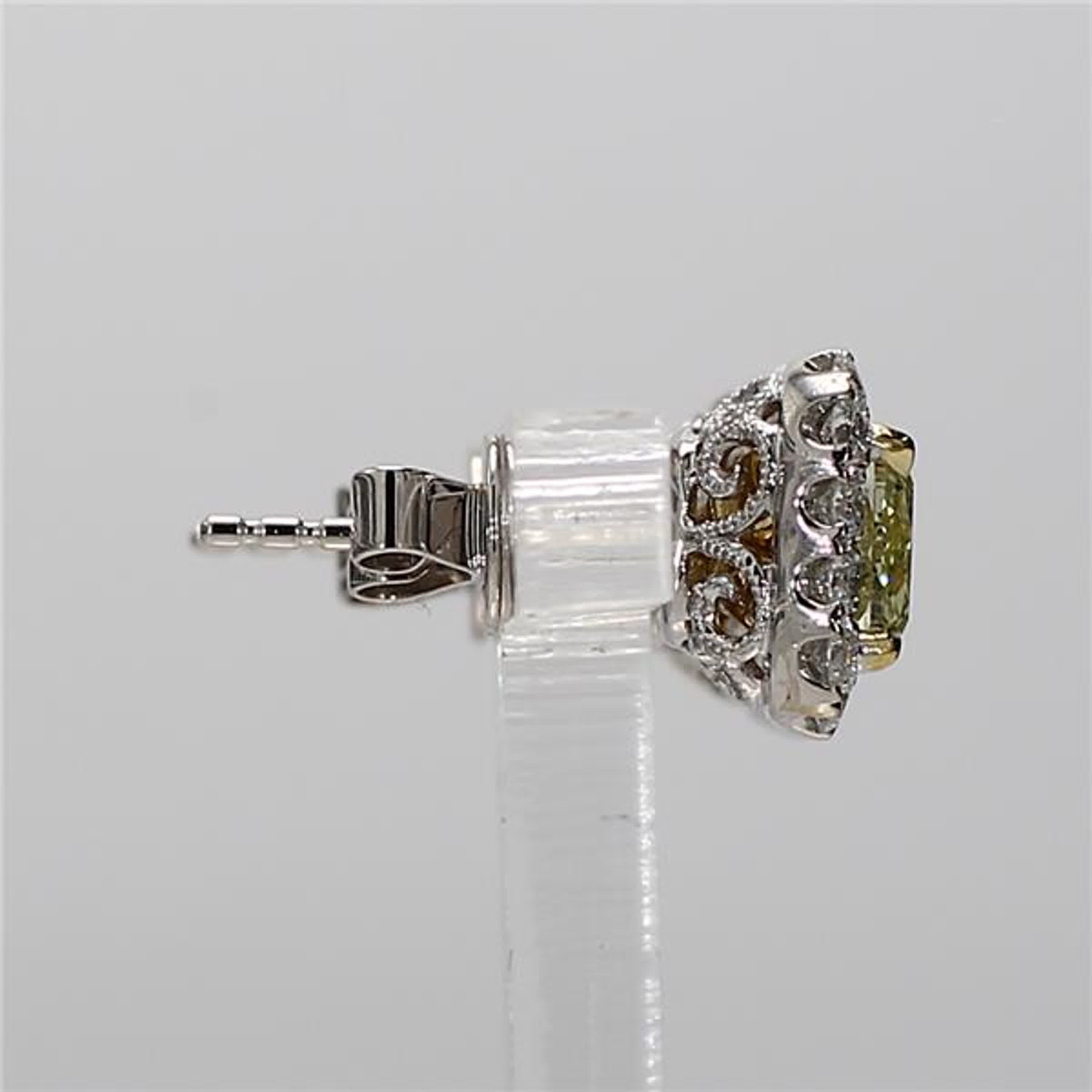 GIA Certified Natural Yellow Cushion and White Diamond 2.62 CT TW Gold Earrings