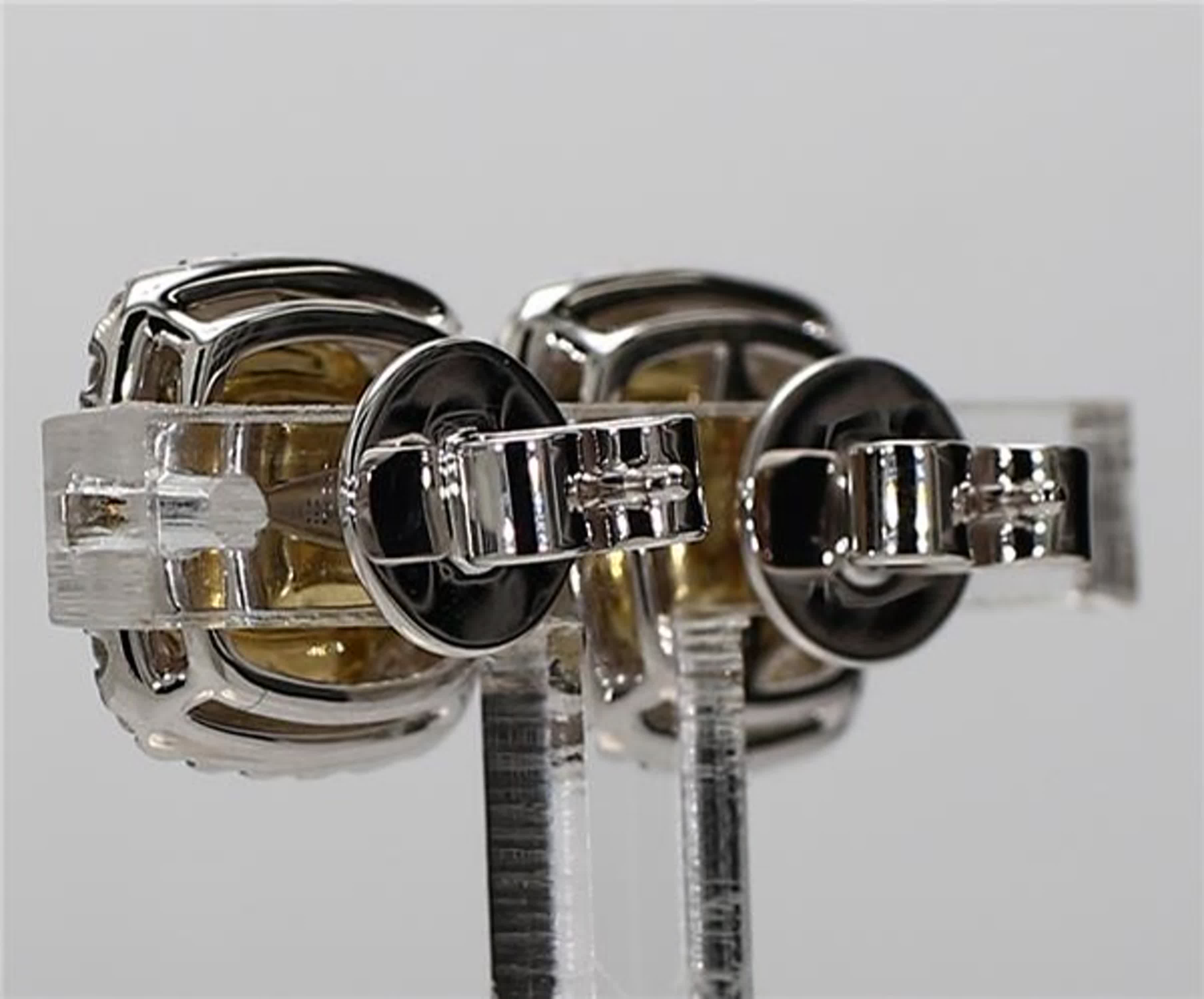 GIA Certified Natural Yellow Cushion and White Diamond 2.71 CT TW Gold Earrings