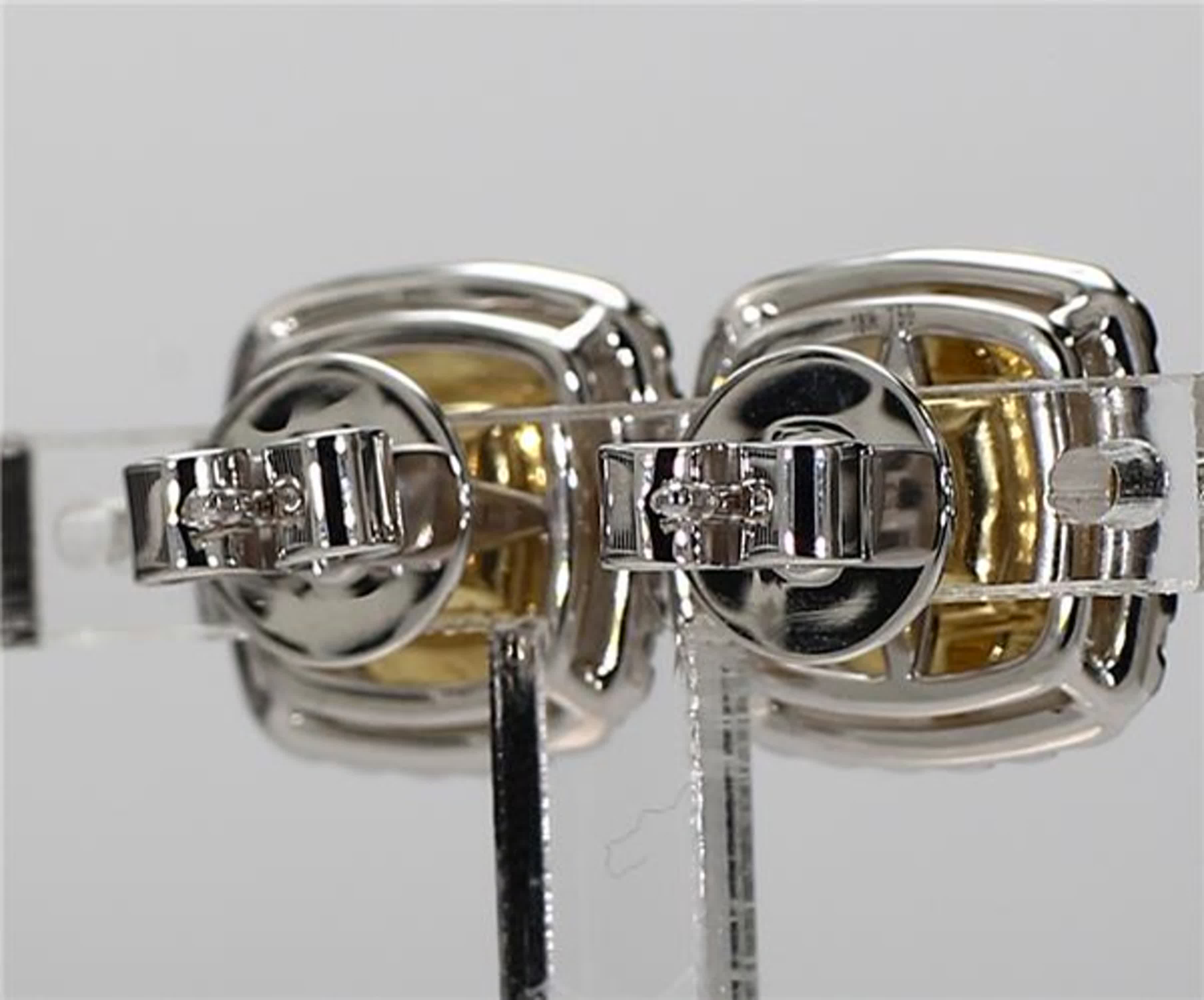 GIA Certified Natural Yellow Cushion and White Diamond 2.71 CT TW Gold Earrings
