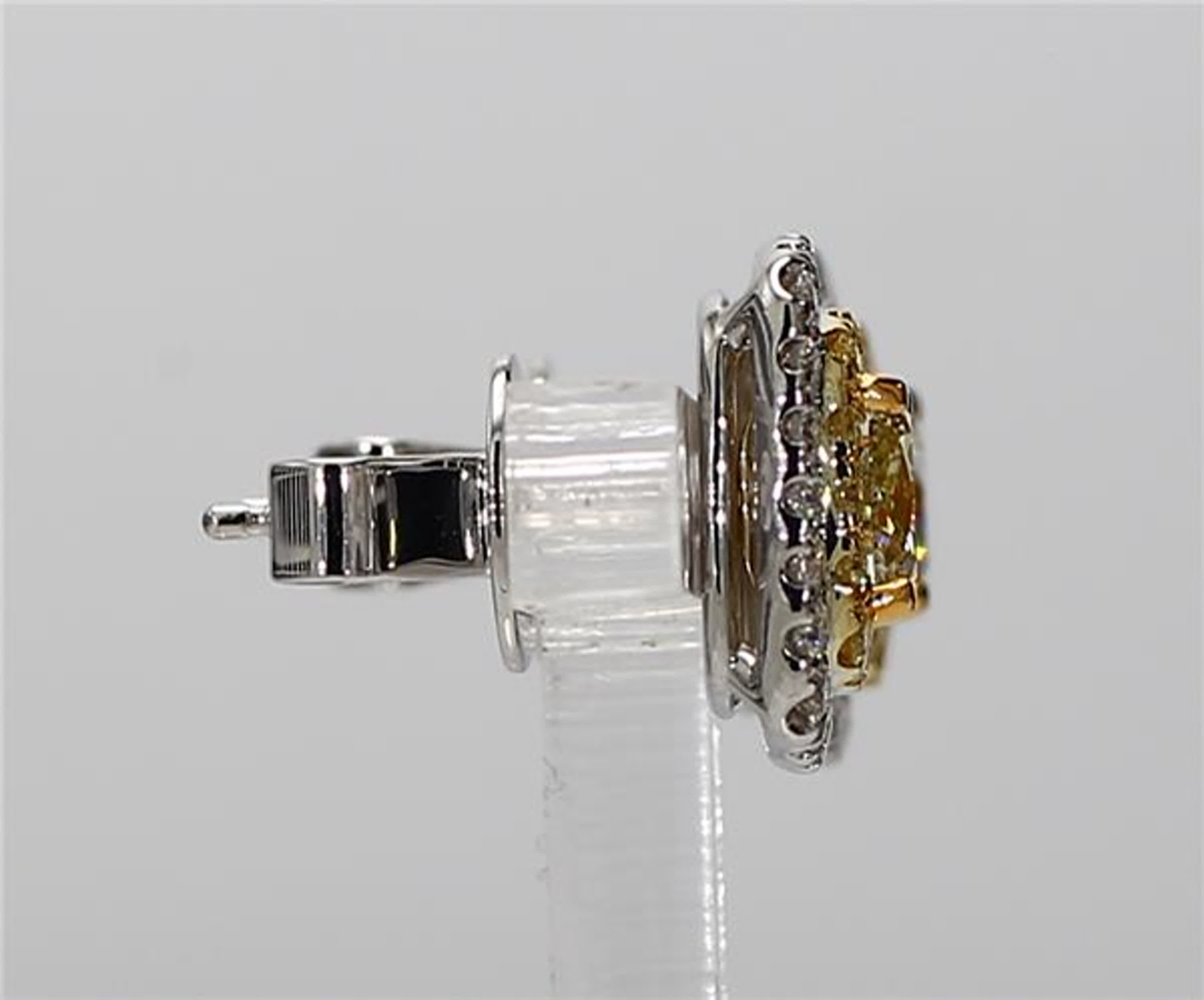 GIA Certified Natural Yellow Cushion and White Diamond 2.71 CT TW Gold Earrings