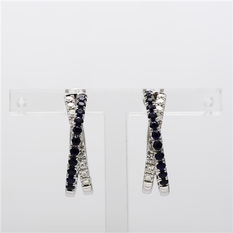 Natural Blue Round Sapphire and White Diamond 1.93 Carat TW White Gold Earrings