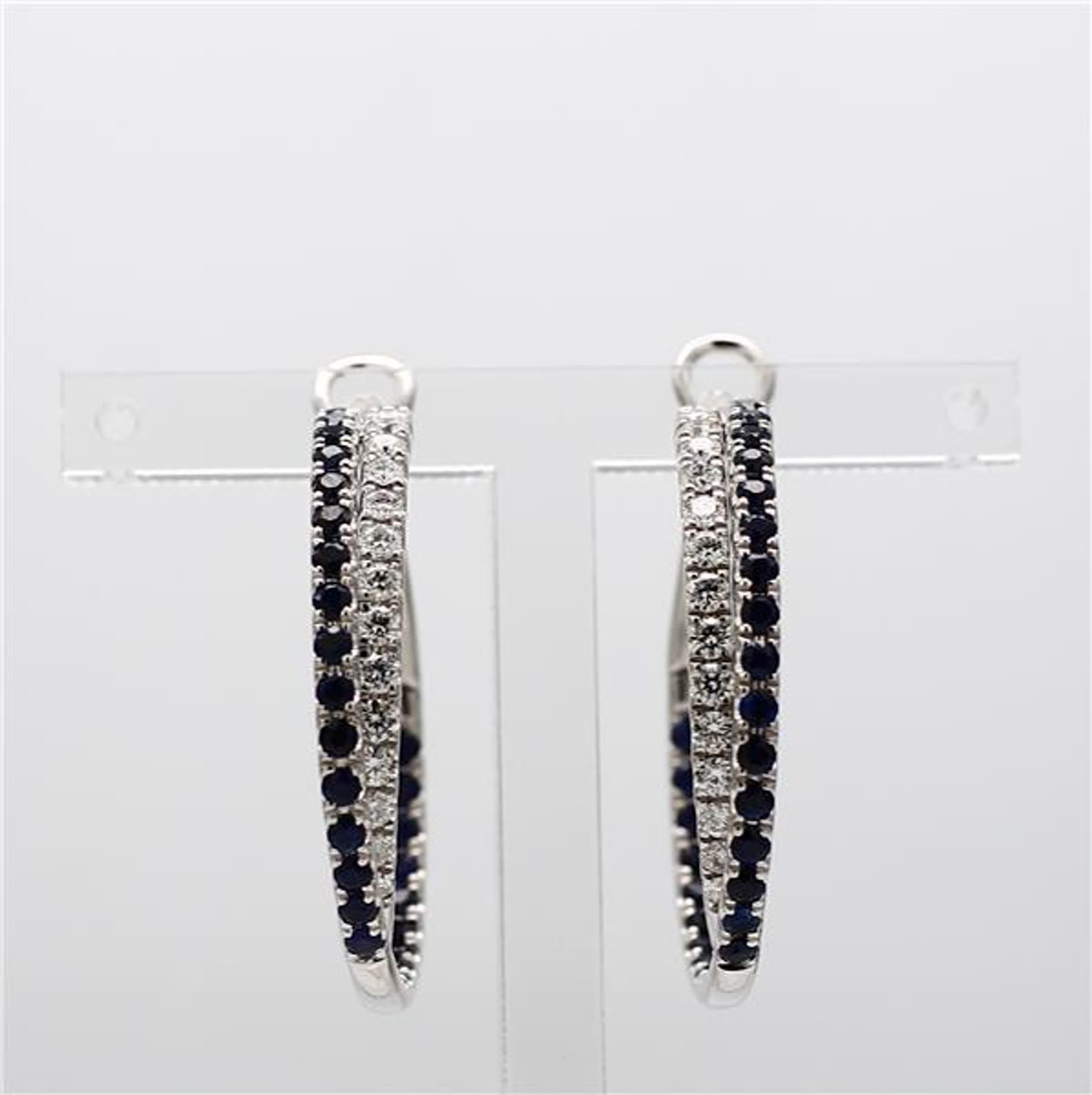 Natural Blue Round Sapphire and White Diamond 3.09 Carat TW White Gold Earrings