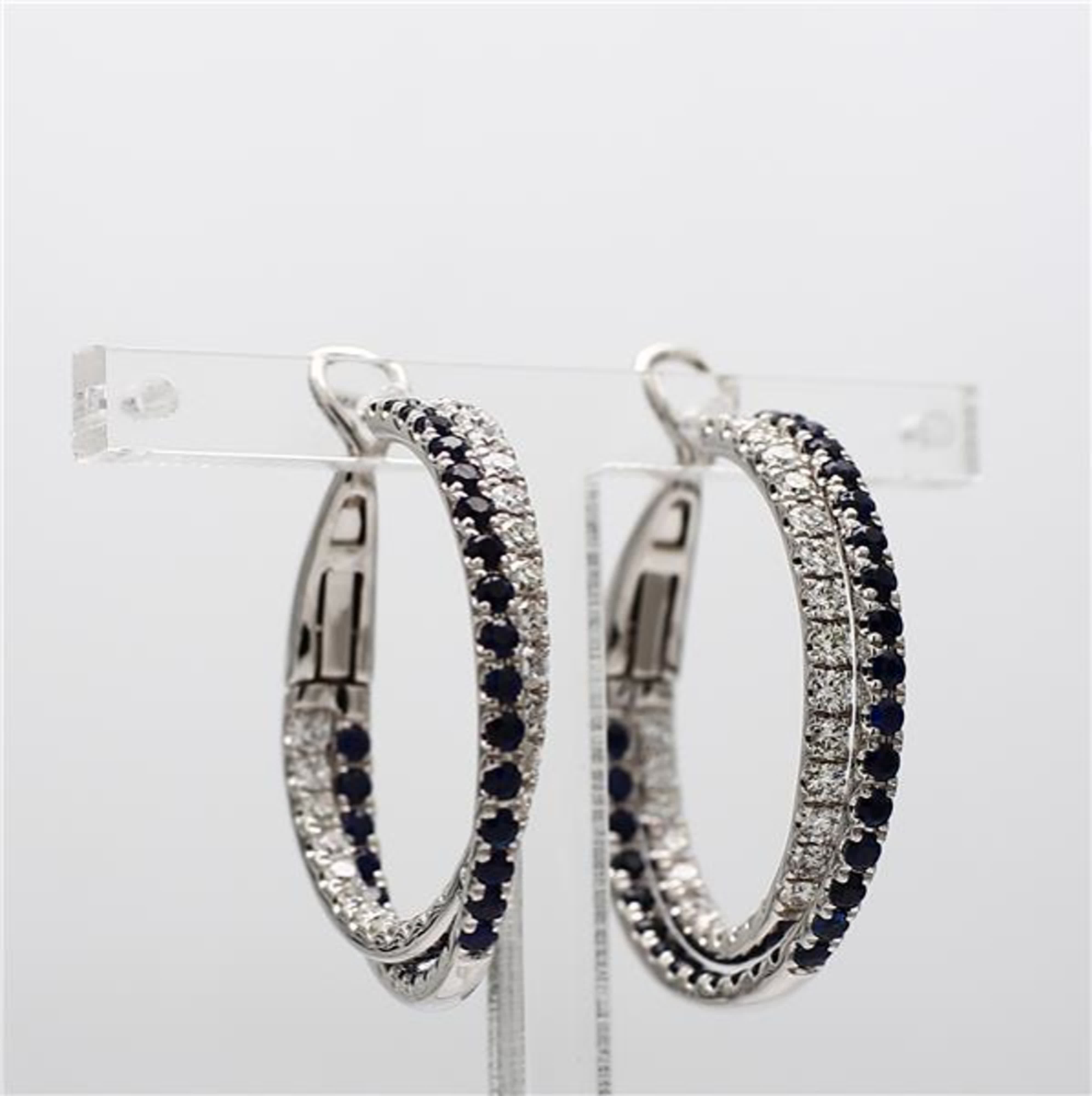 Natural Blue Round Sapphire and White Diamond 3.09 Carat TW White Gold Earrings