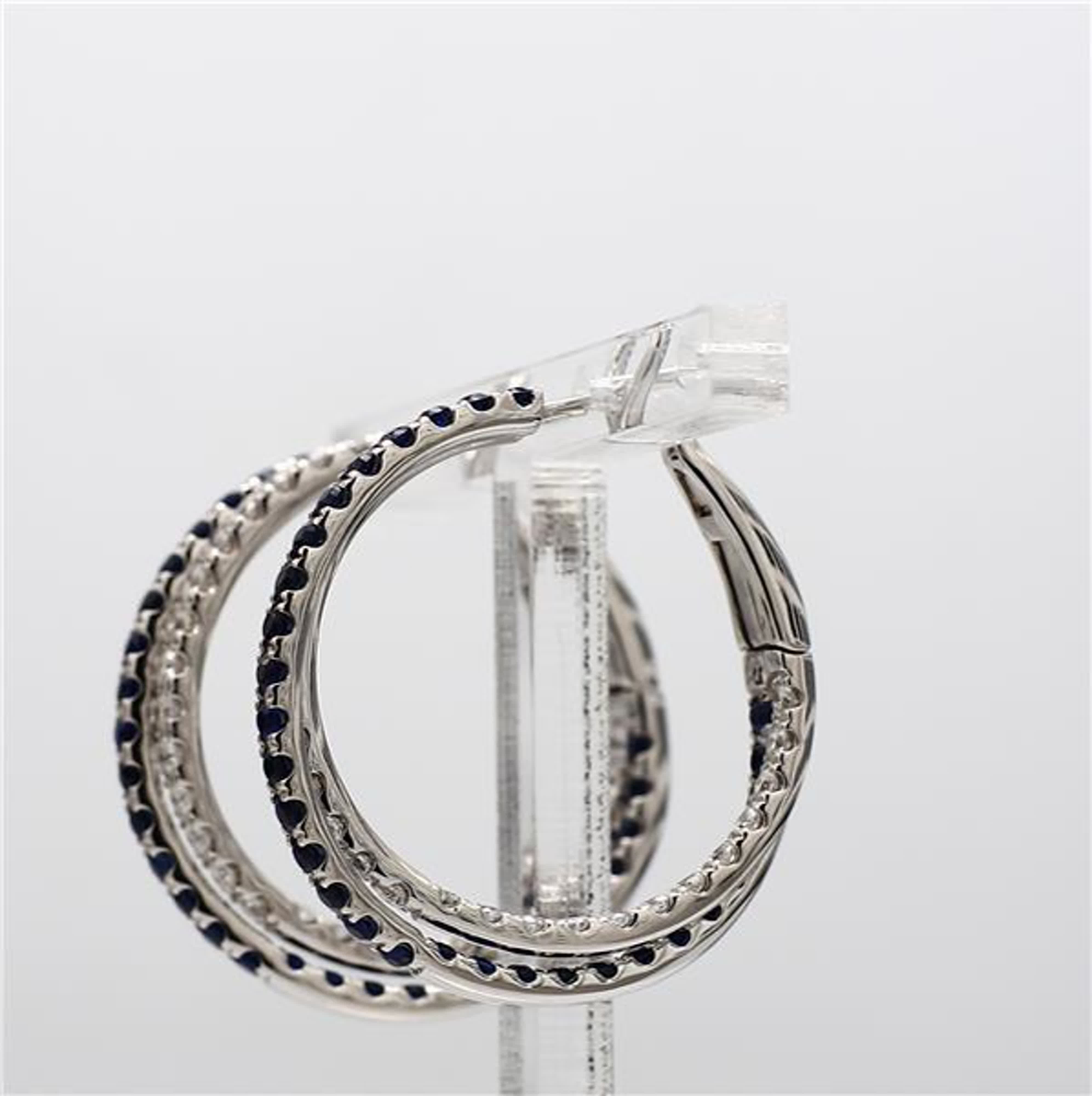 Natural Blue Round Sapphire and White Diamond 3.09 Carat TW White Gold Earrings
