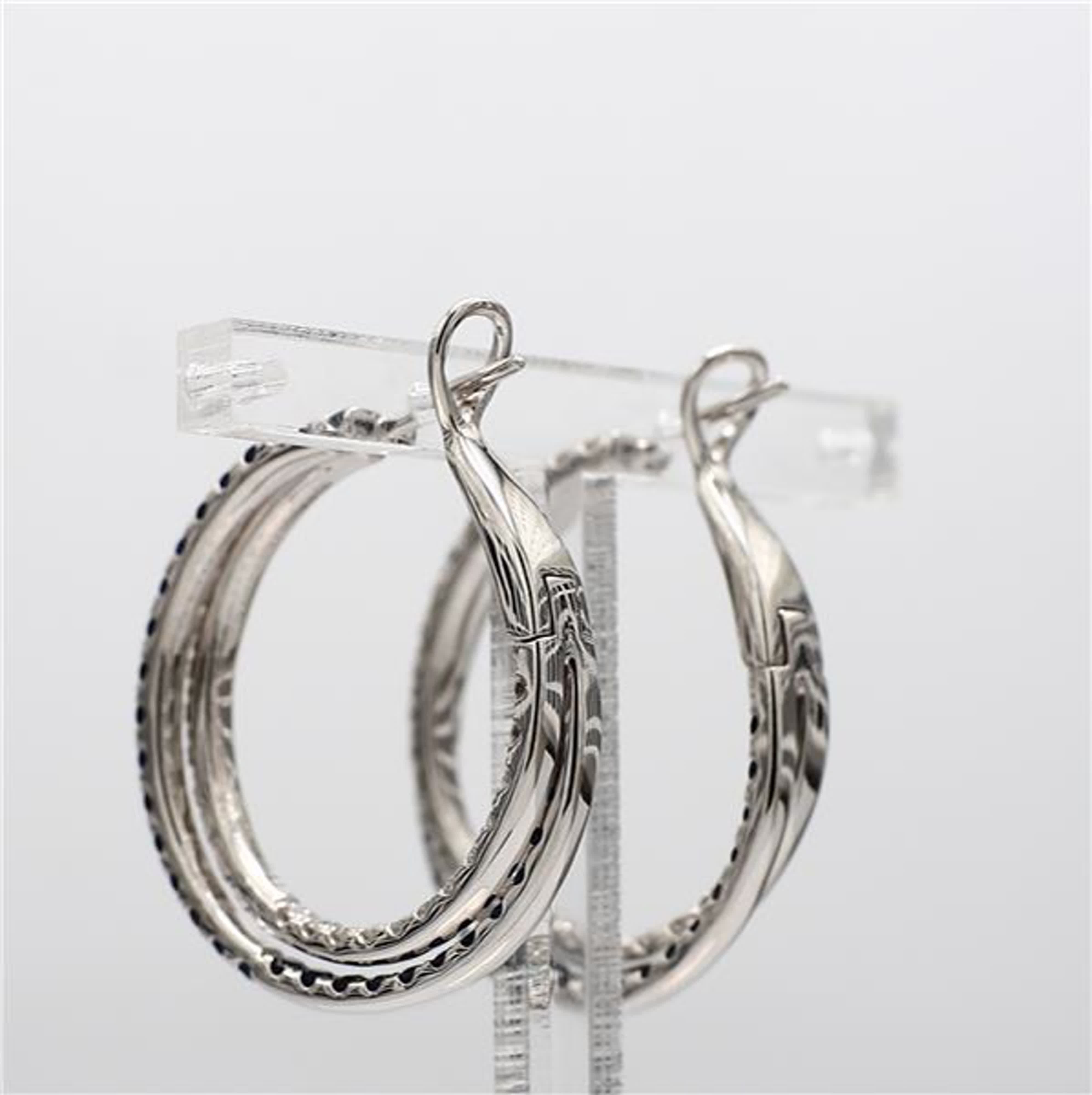 Natural Blue Round Sapphire and White Diamond 3.09 Carat TW White Gold Earrings