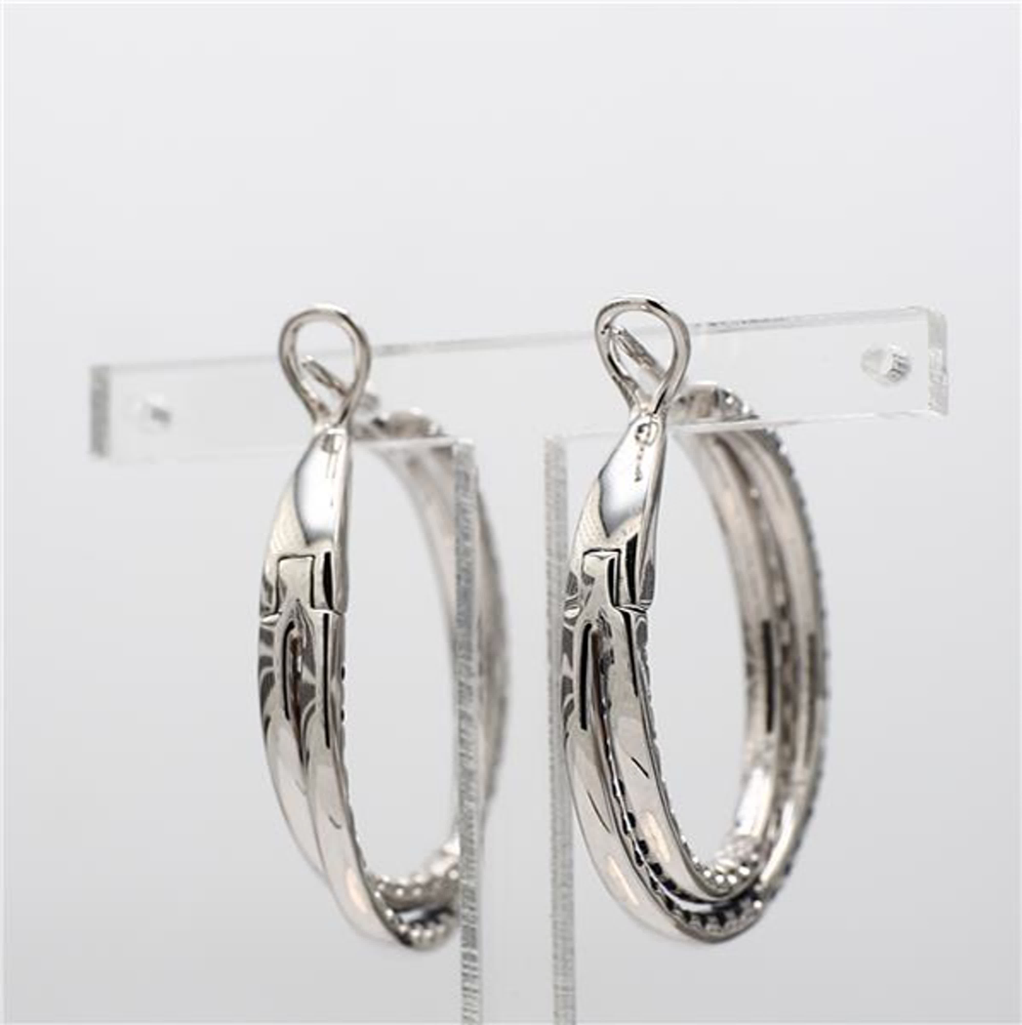 Natural Blue Round Sapphire and White Diamond 3.09 Carat TW White Gold Earrings