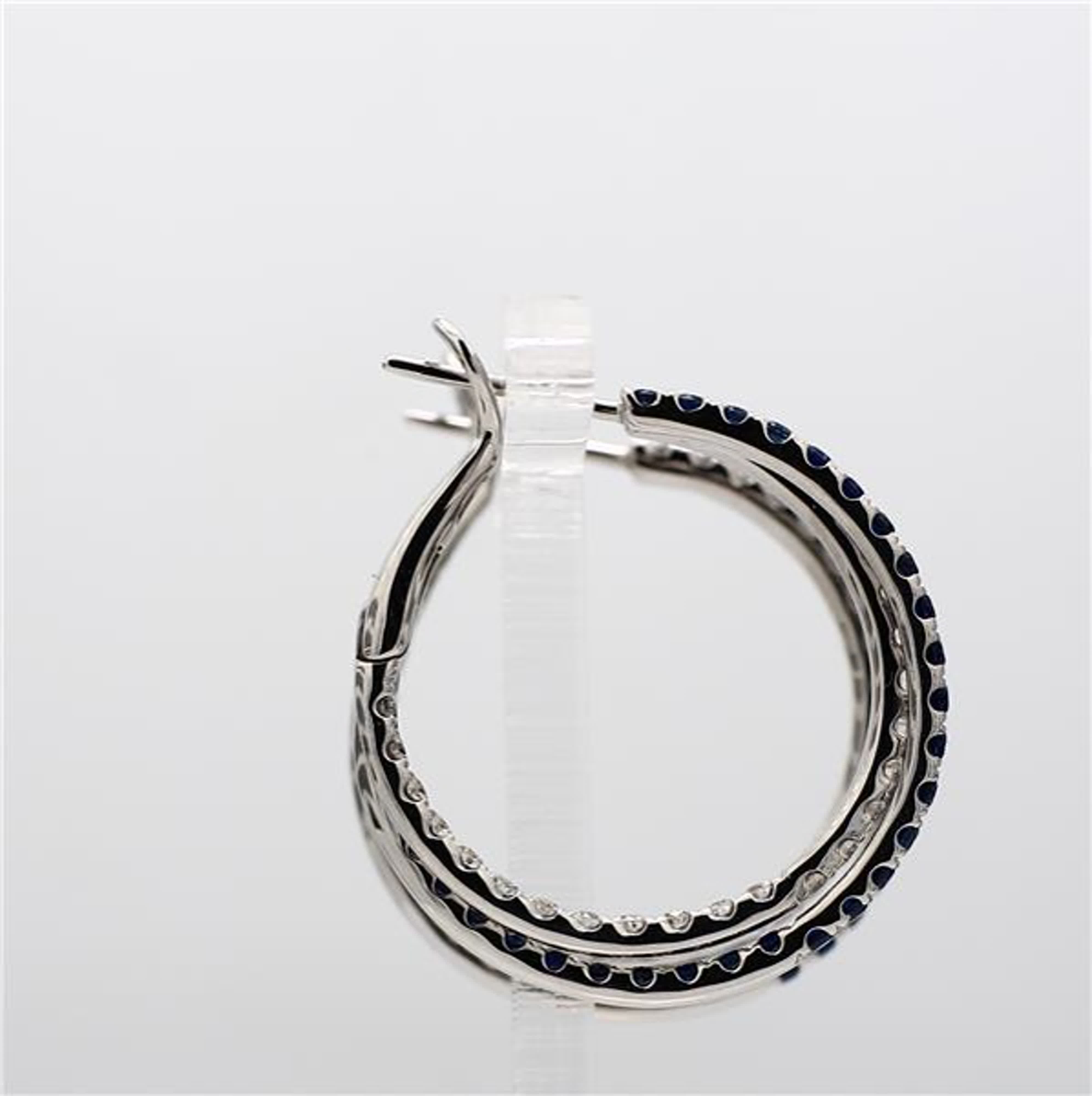 Natural Blue Round Sapphire and White Diamond 3.09 Carat TW White Gold Earrings