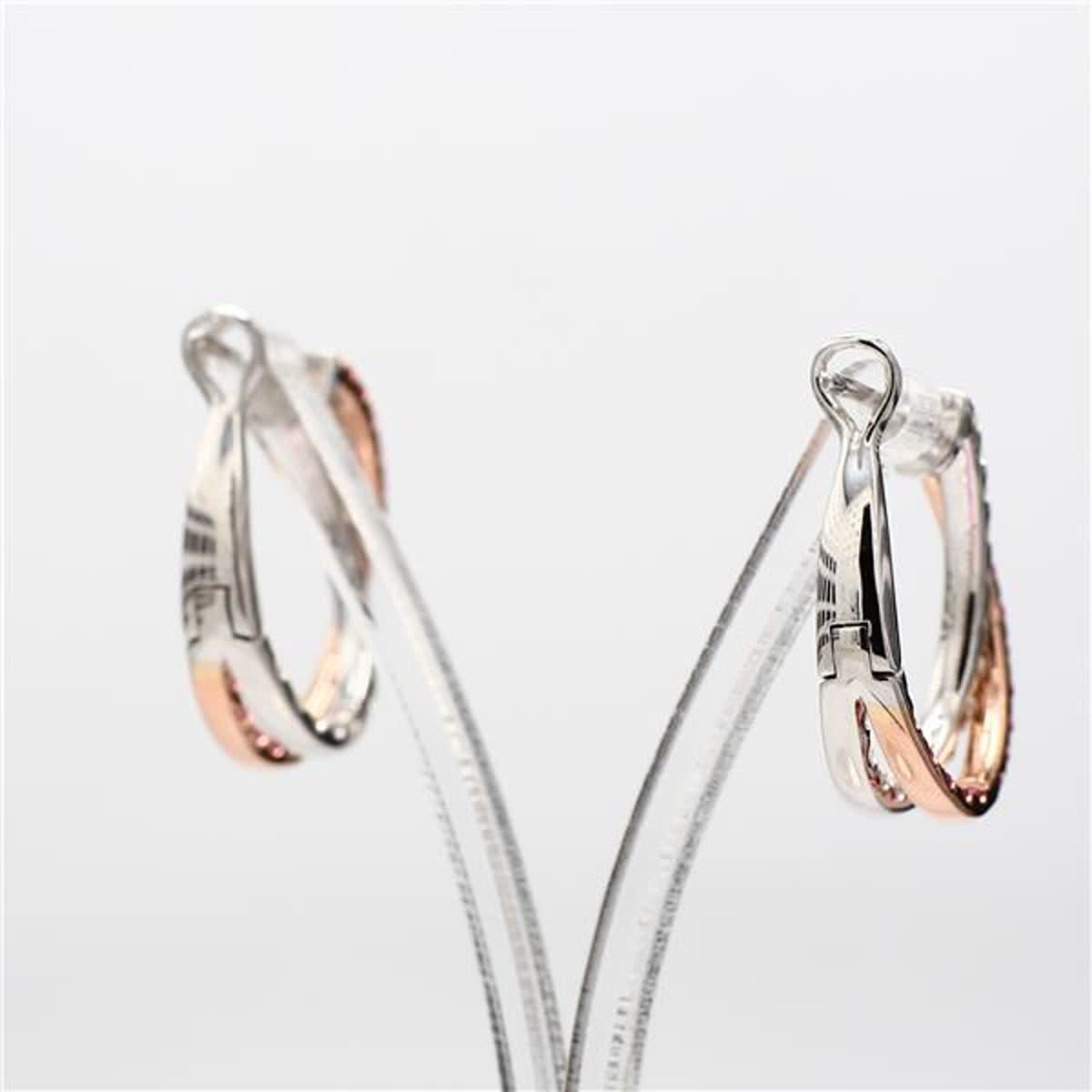 Natural Red Round Ruby and White Diamond 2.01 Carat TW Rose Gold Hoop Earrings