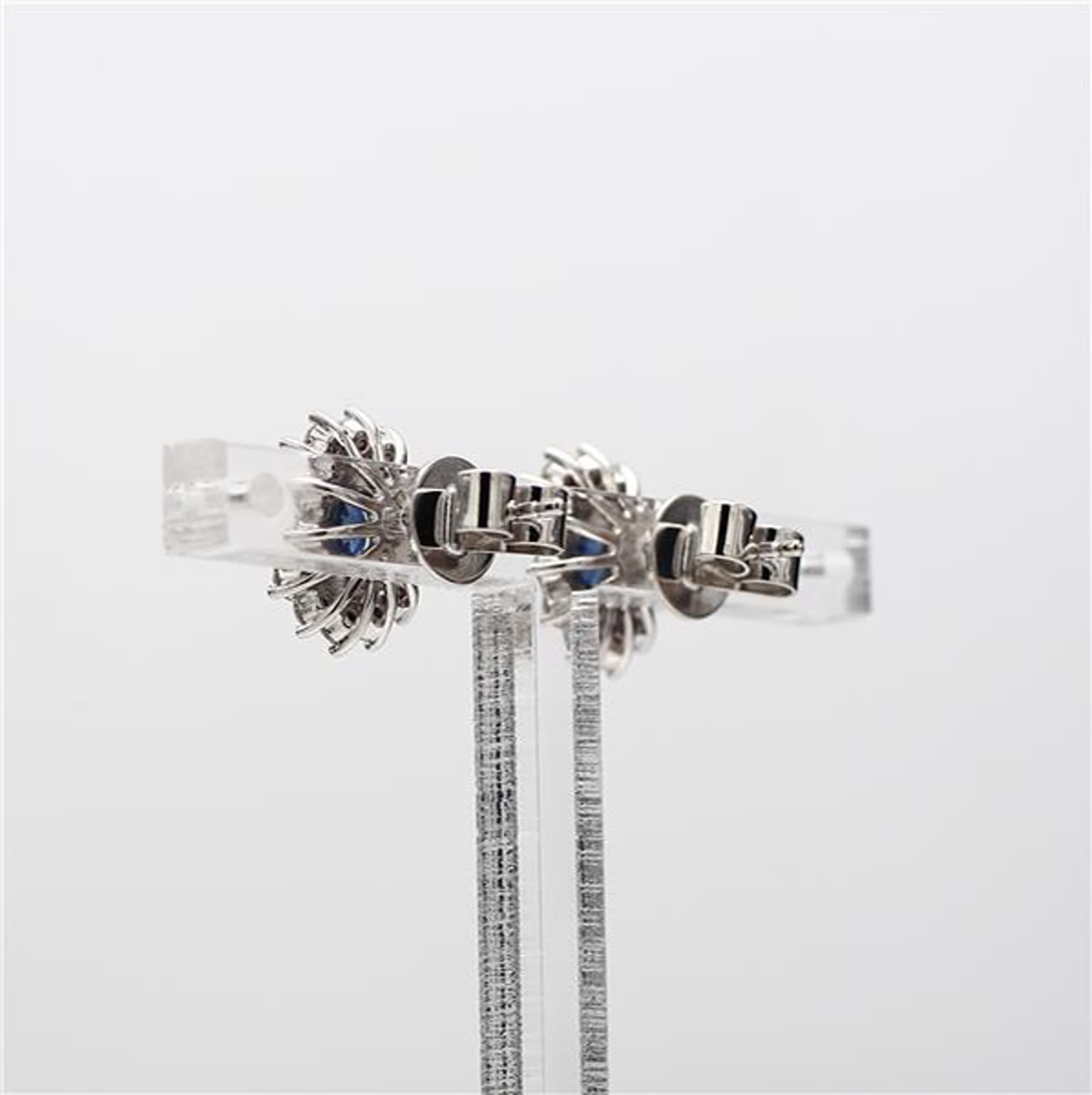 Natural Blue Round Sapphire and White Diamond 1.42 Carat TW Gold Stud Earrings