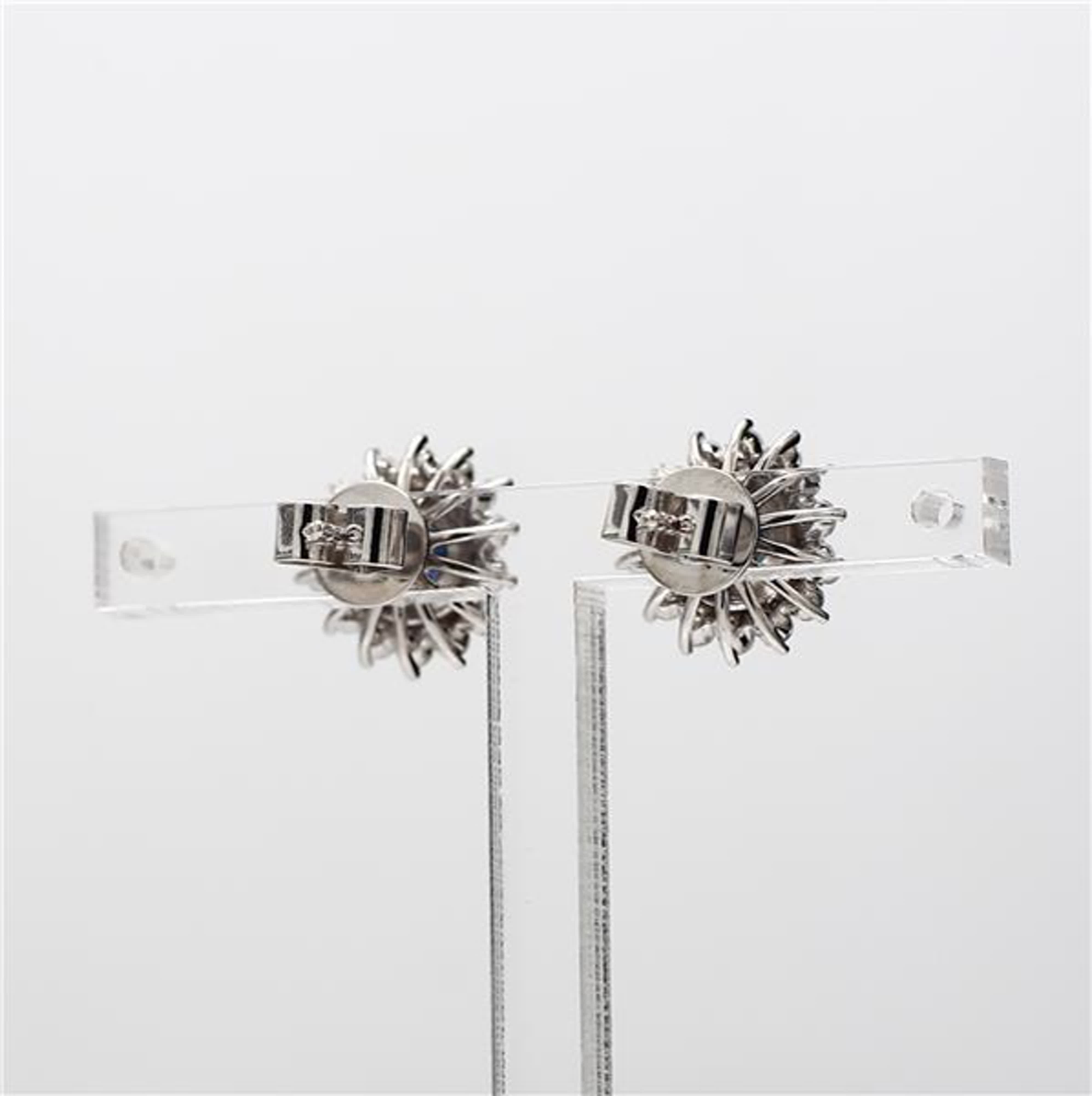 Natural Blue Round Sapphire and White Diamond 1.42 Carat TW Gold Stud Earrings