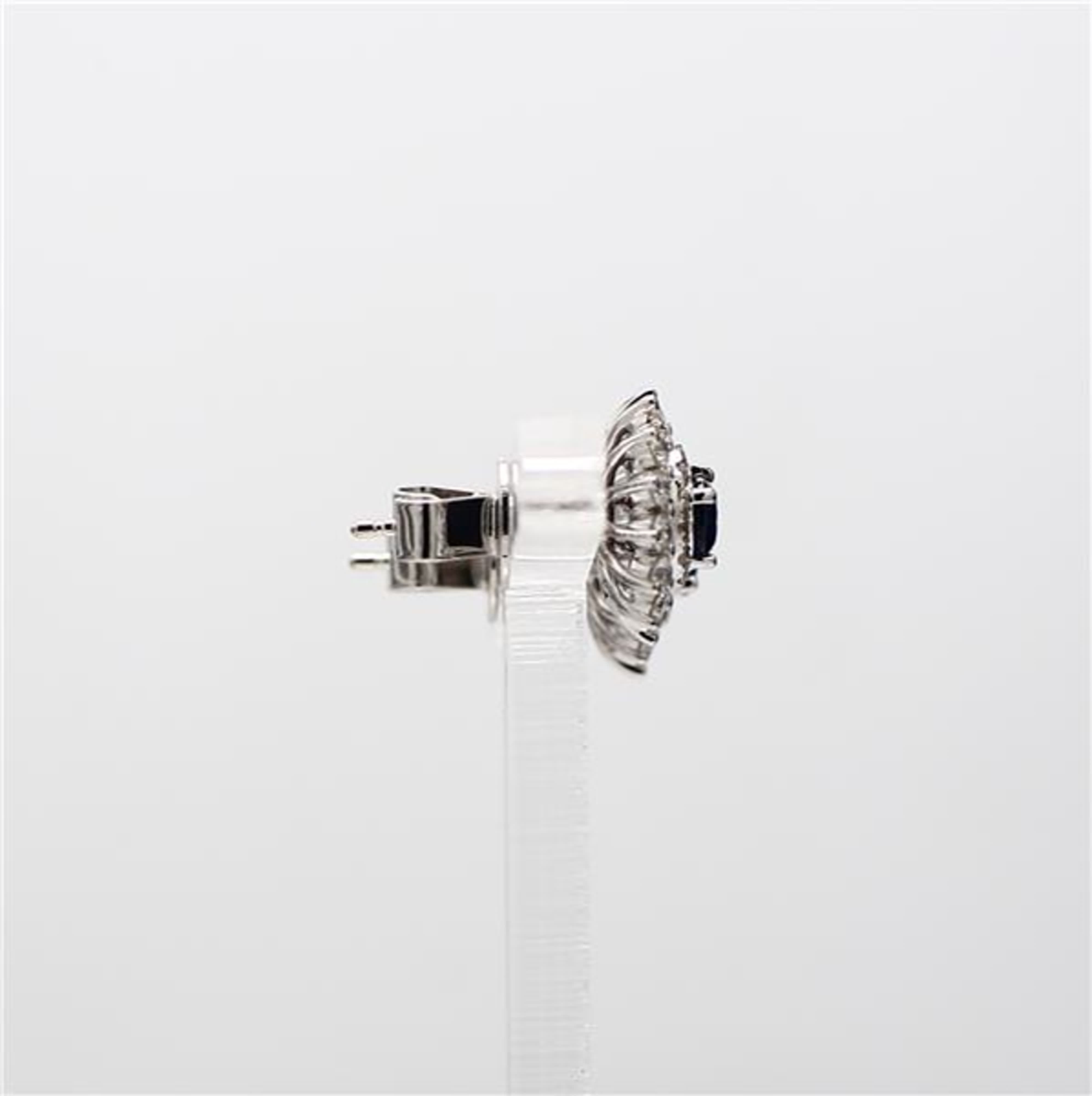 Natural Blue Round Sapphire and White Diamond 1.42 Carat TW Gold Stud Earrings