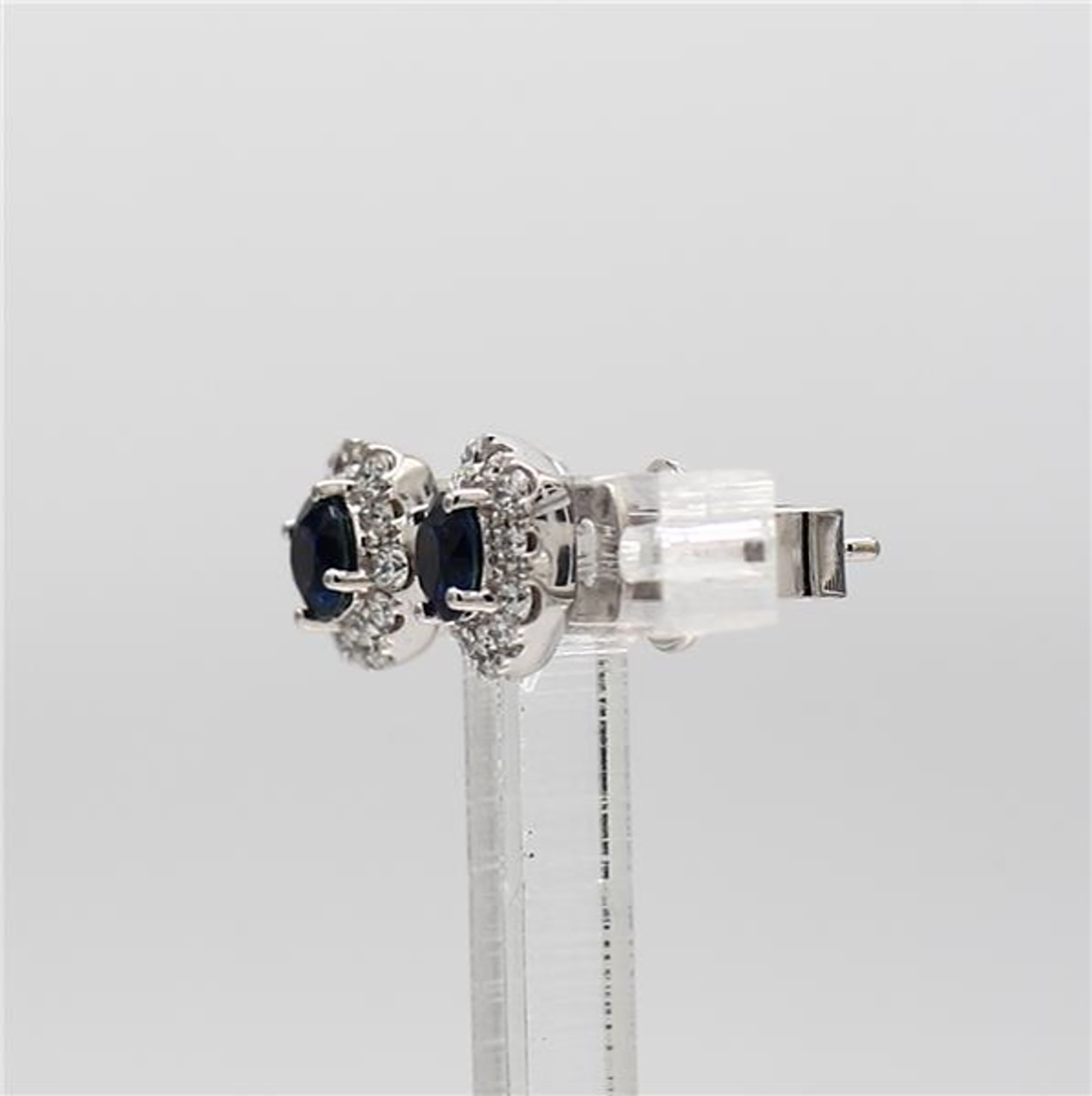 Natural Blue Round Sapphire and White Diamond .93 Carat TW Gold Stud Earrings