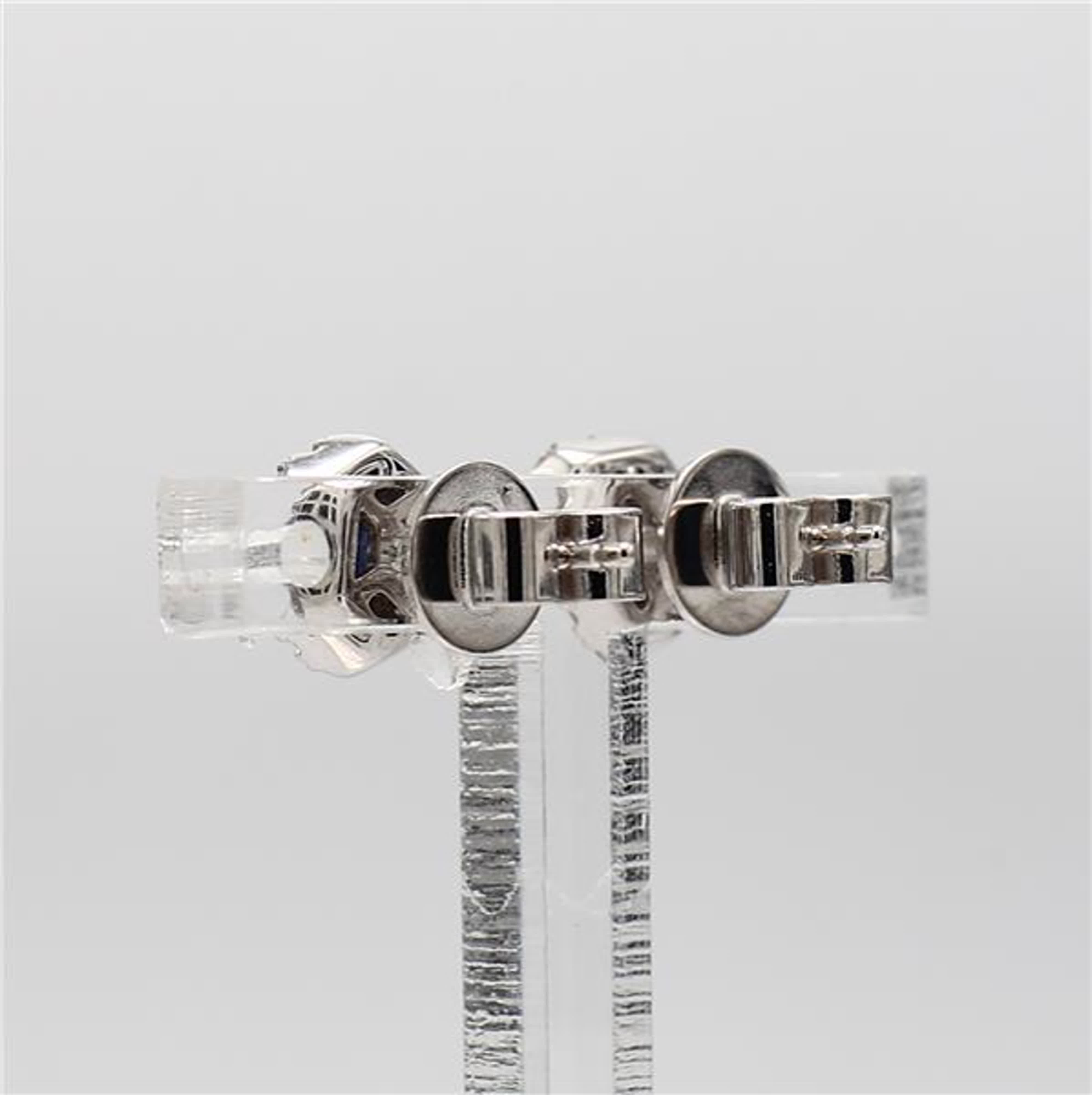 Natural Blue Round Sapphire and White Diamond .93 Carat TW Gold Stud Earrings