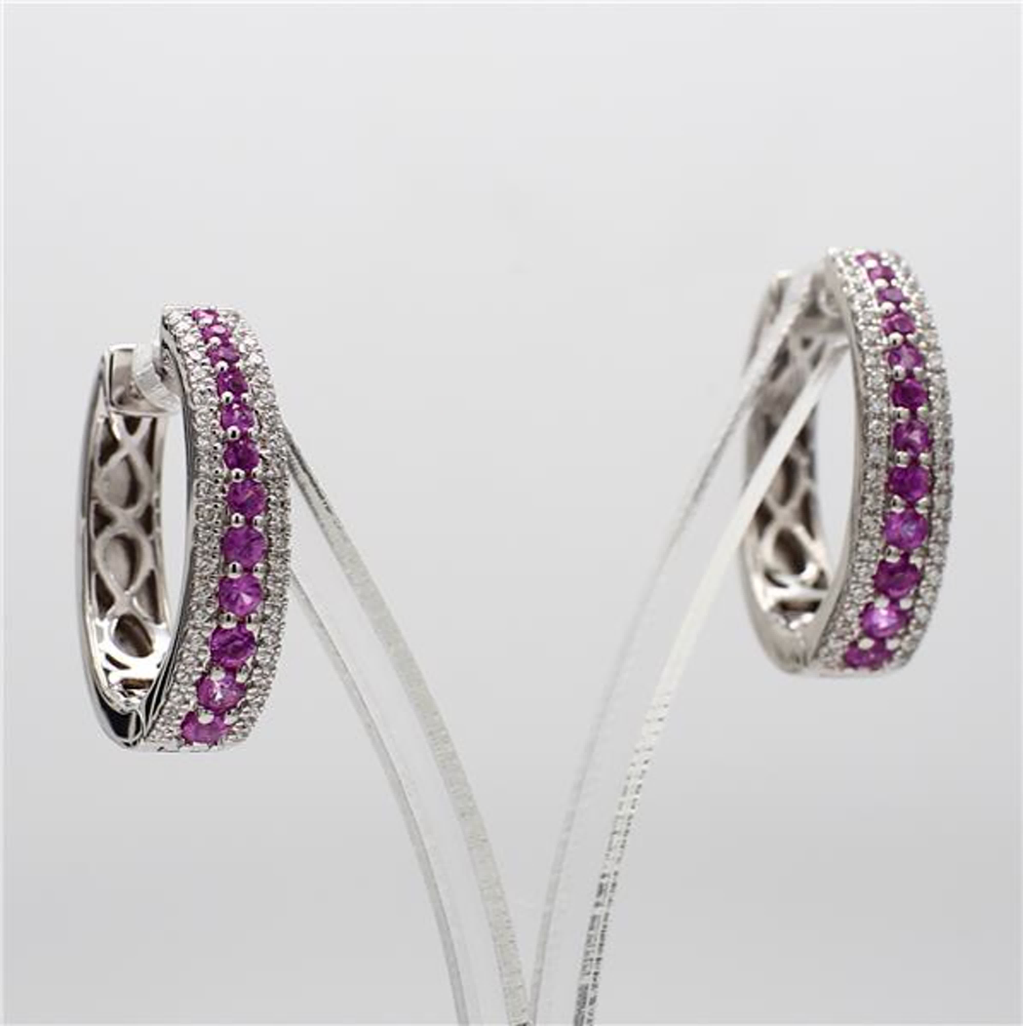 Natural Pink Round Sapphire and White Diamond 1.22 Carat TW White Gold Earrings