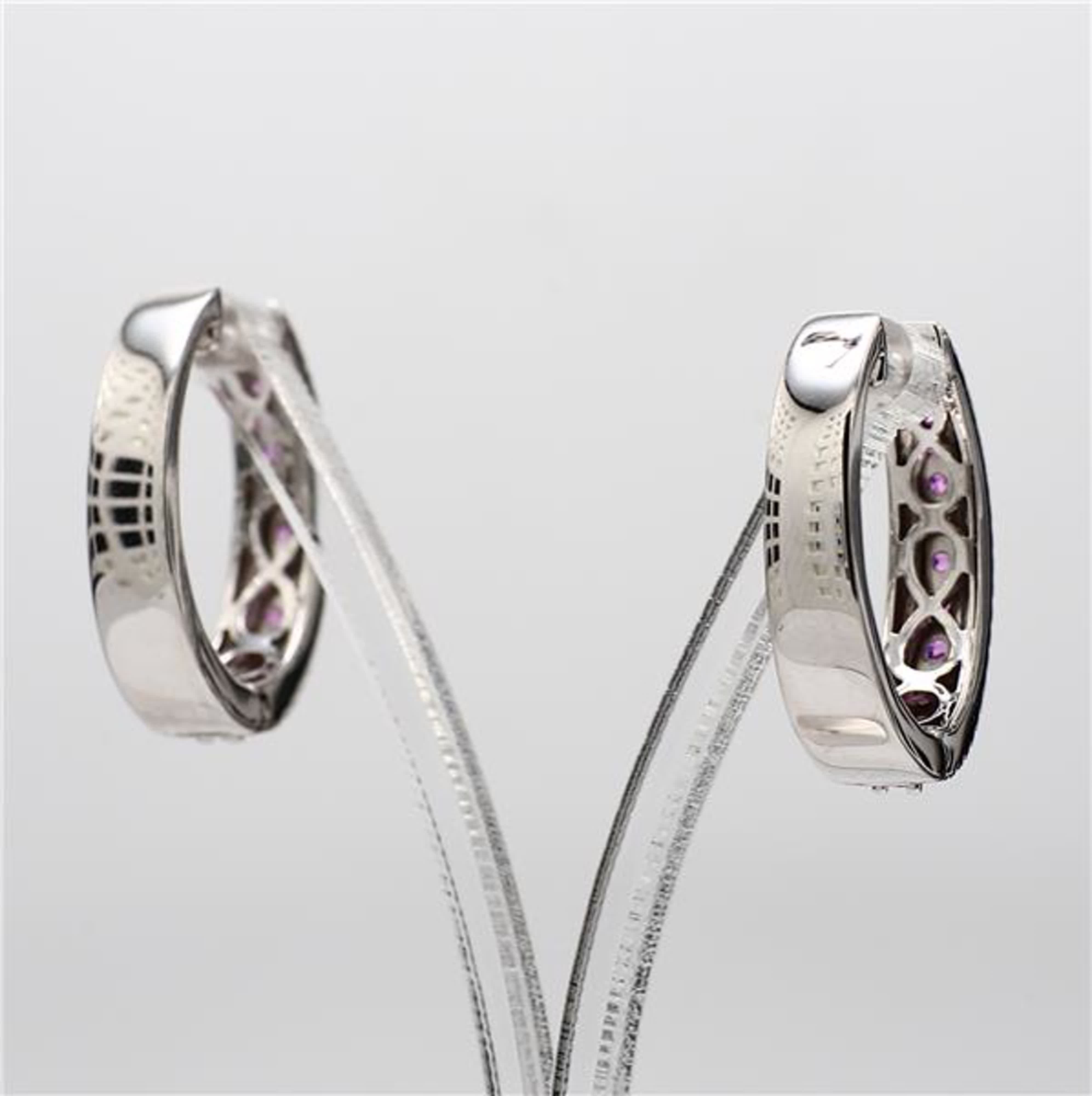 Natural Pink Round Sapphire and White Diamond 1.22 Carat TW White Gold Earrings