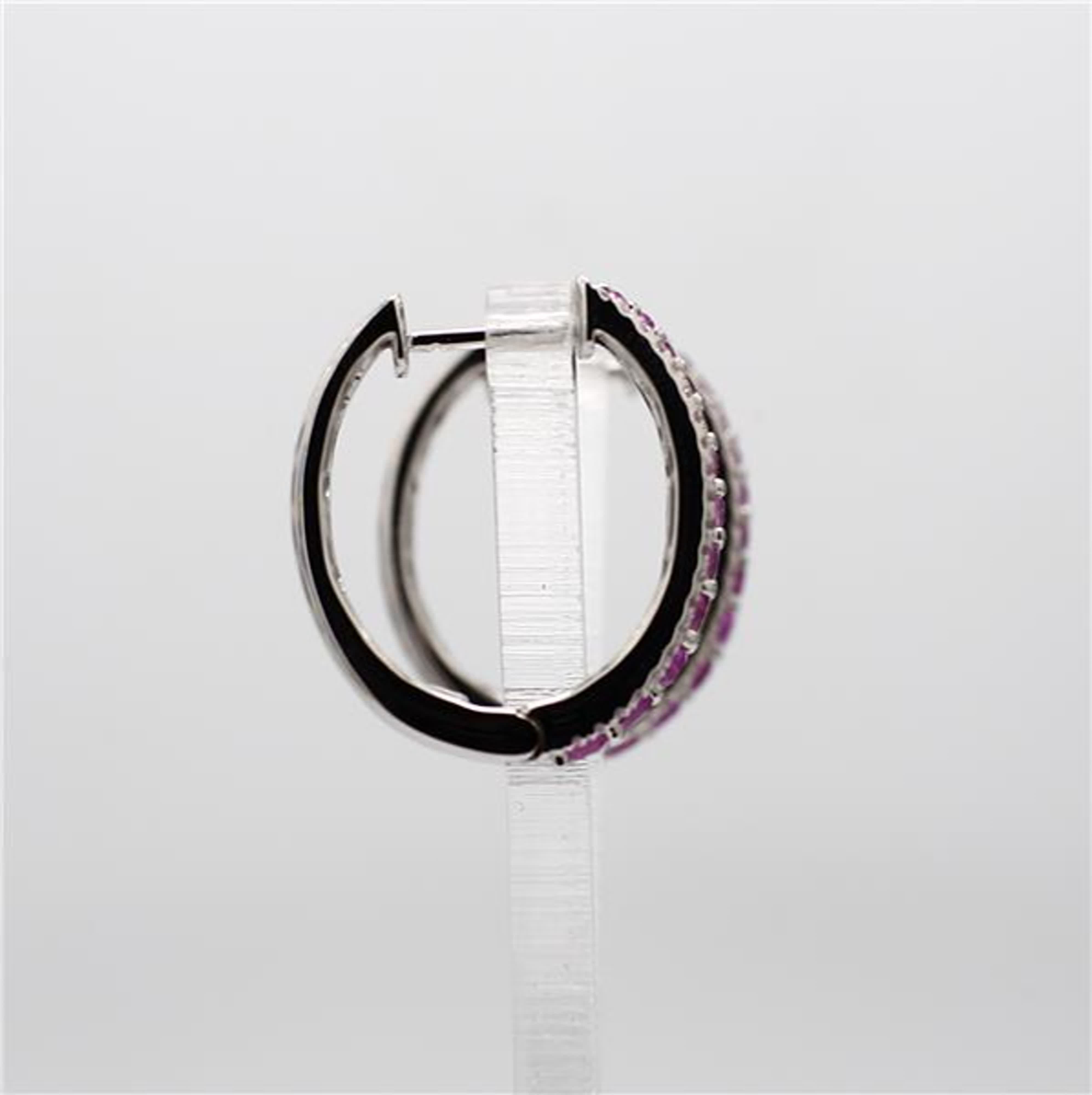Natural Pink Round Sapphire and White Diamond 1.22 Carat TW White Gold Earrings
