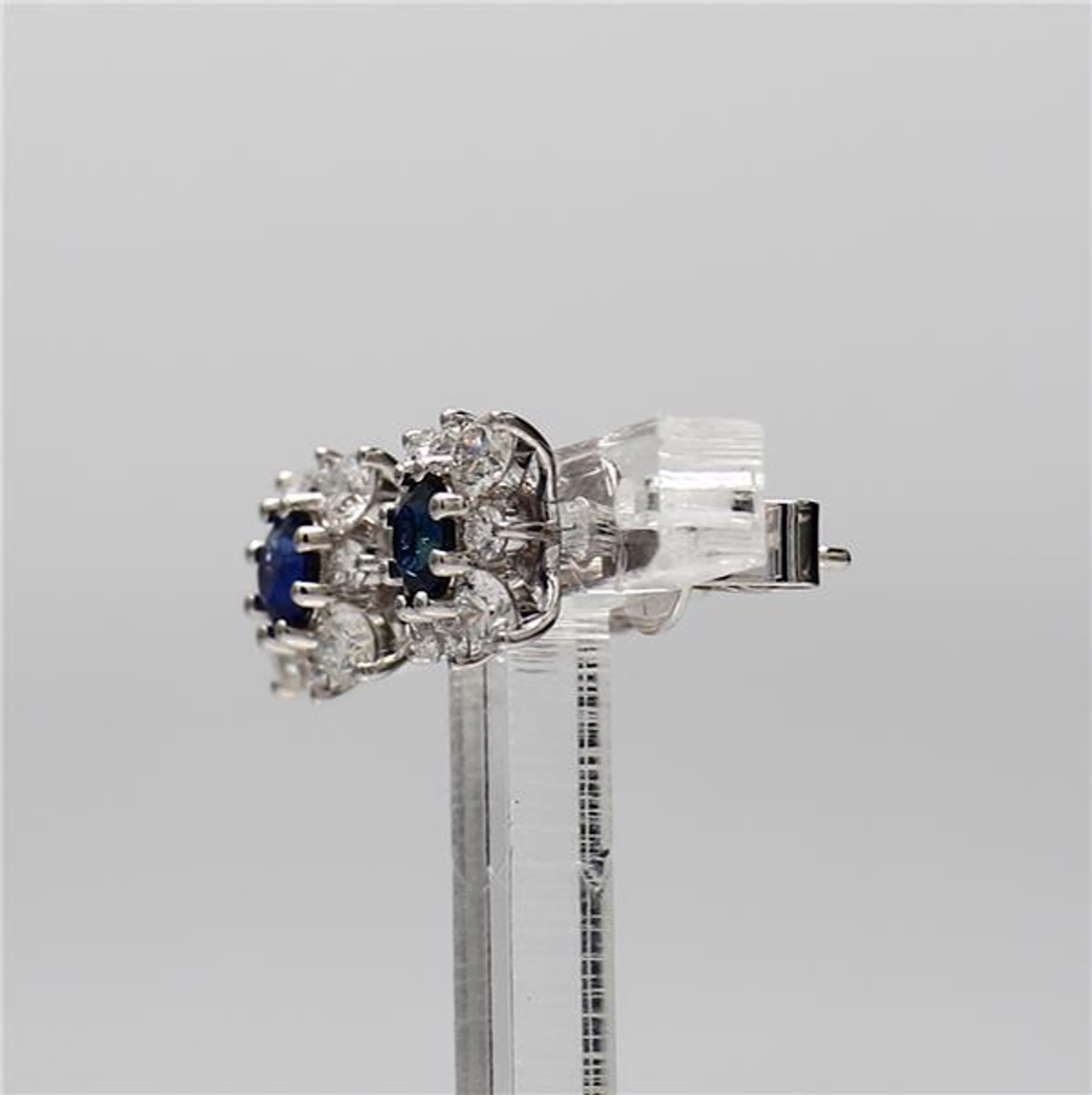 Natural Blue Round Sapphire and White Diamond 1.49 Carat TW Gold Stud Earrings