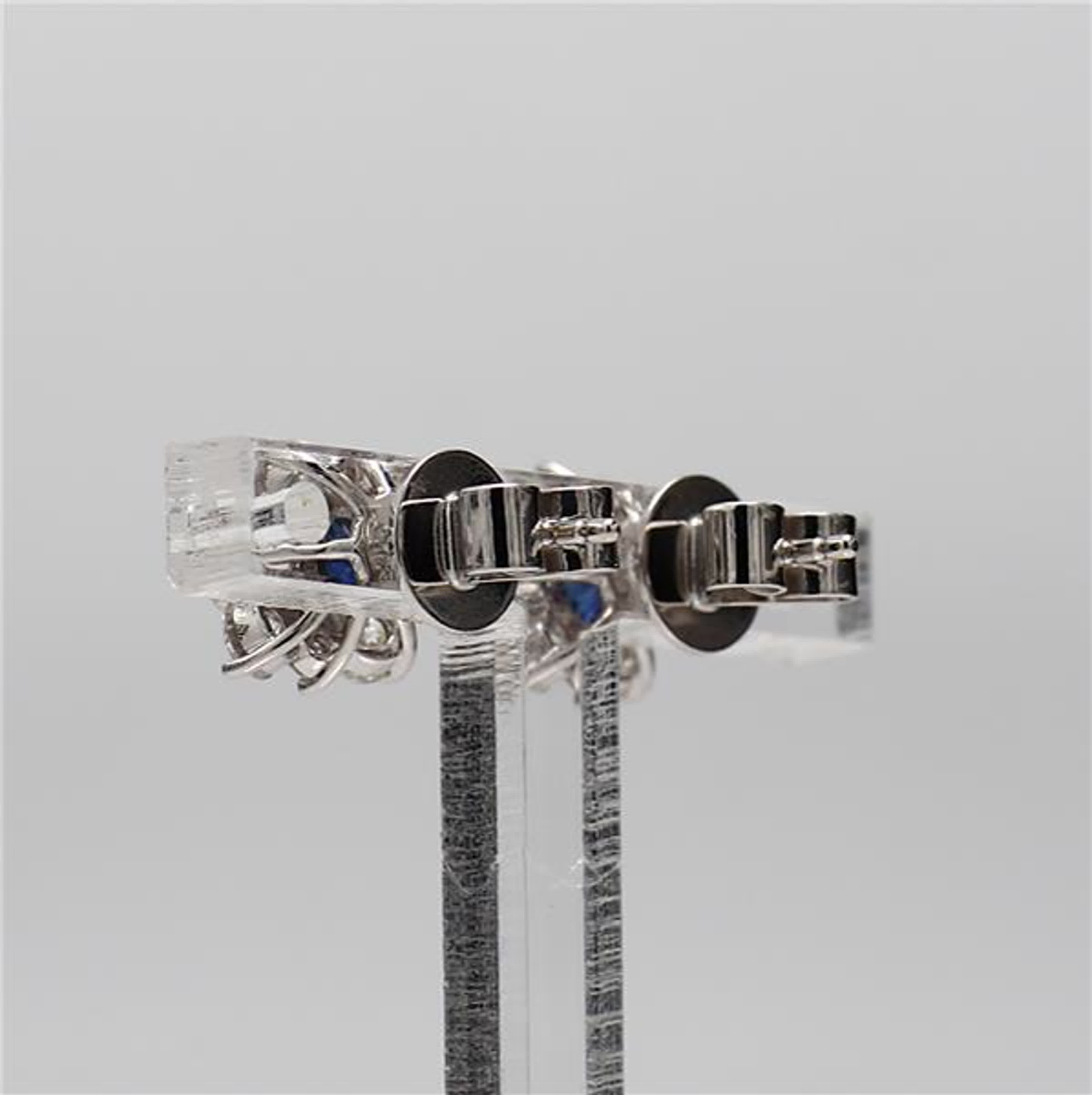 Natural Blue Round Sapphire and White Diamond 1.49 Carat TW Gold Stud Earrings