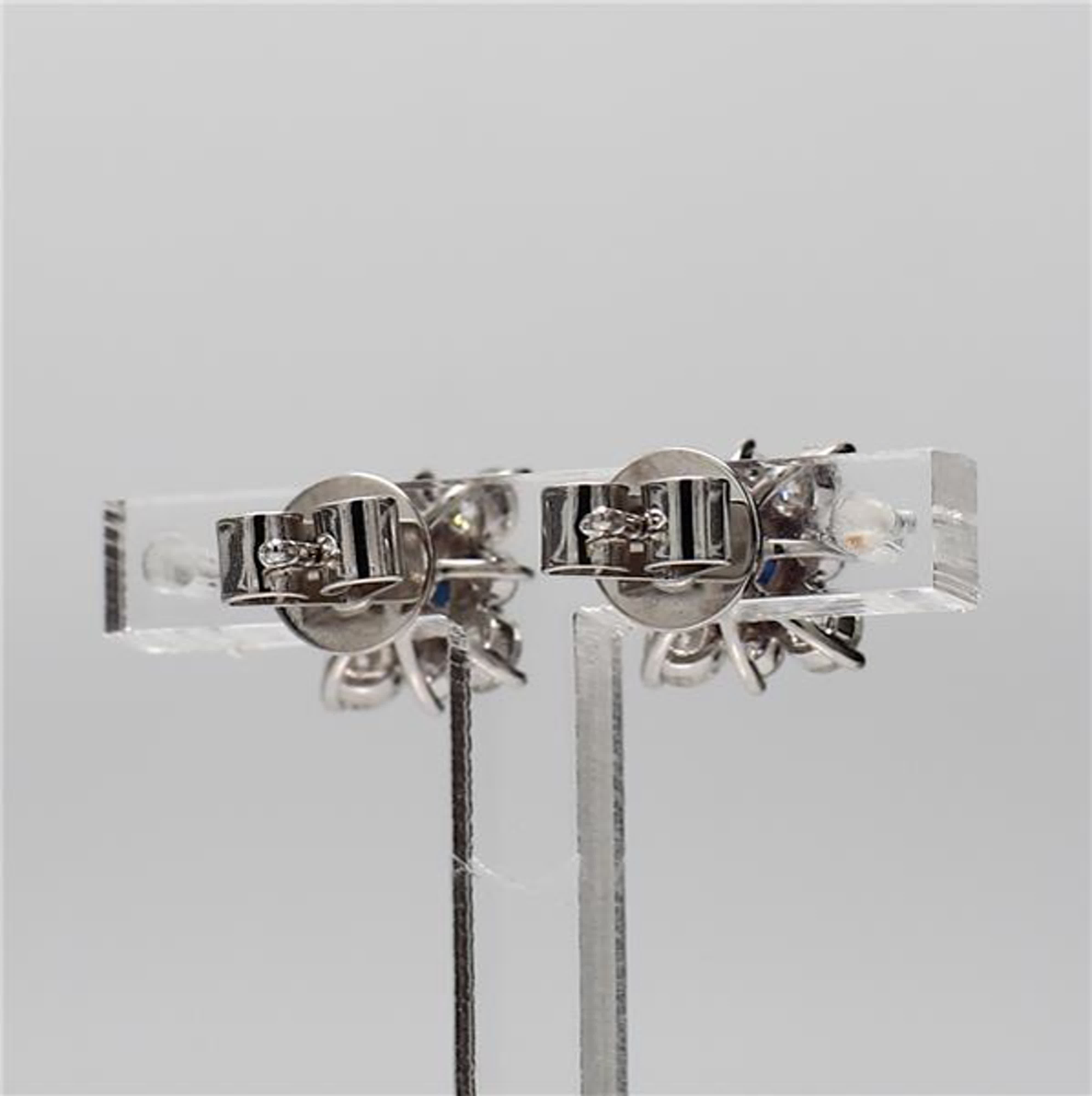 Natural Blue Round Sapphire and White Diamond 1.49 Carat TW Gold Stud Earrings