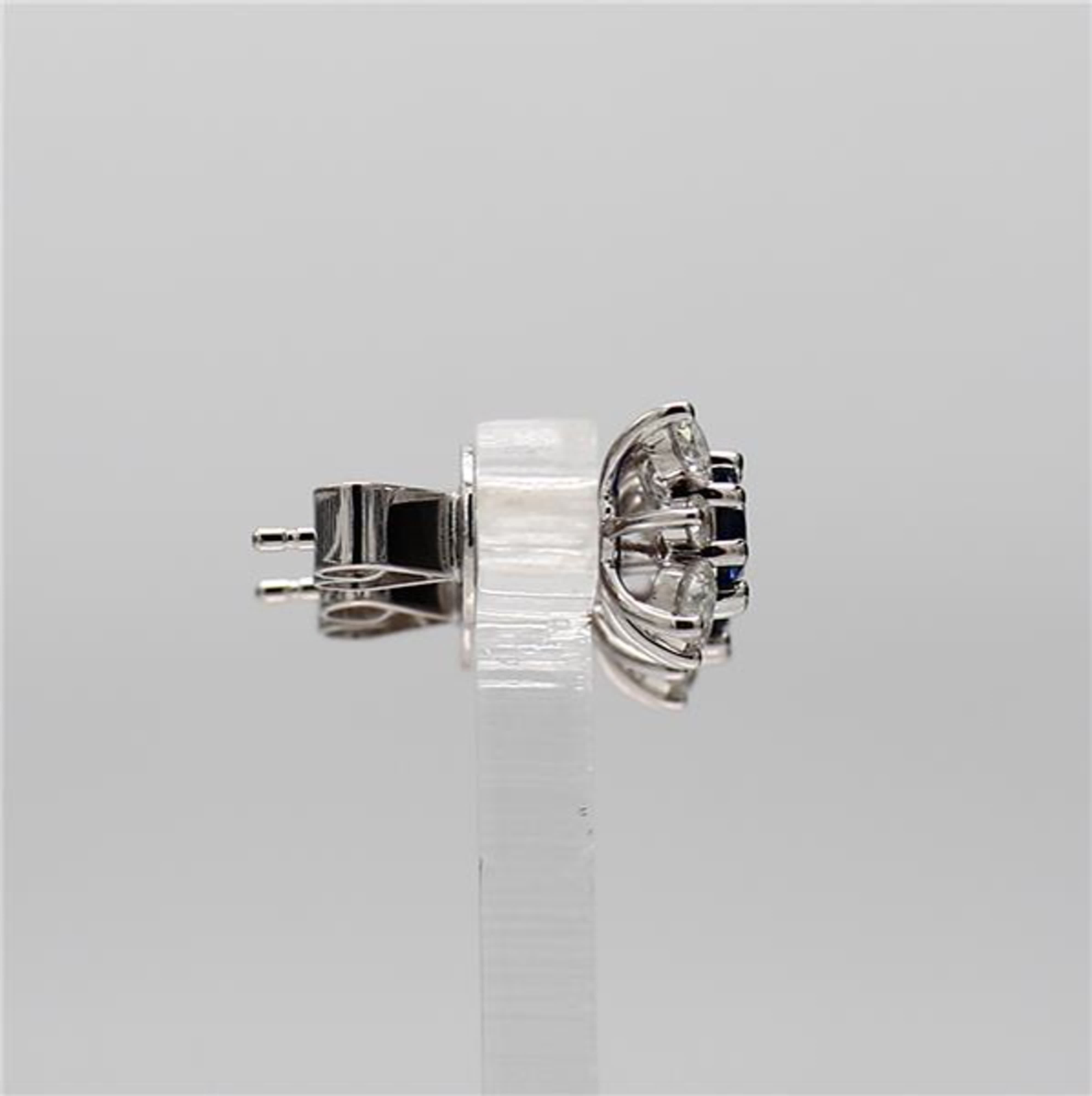 Natural Blue Round Sapphire and White Diamond 1.49 Carat TW Gold Stud Earrings