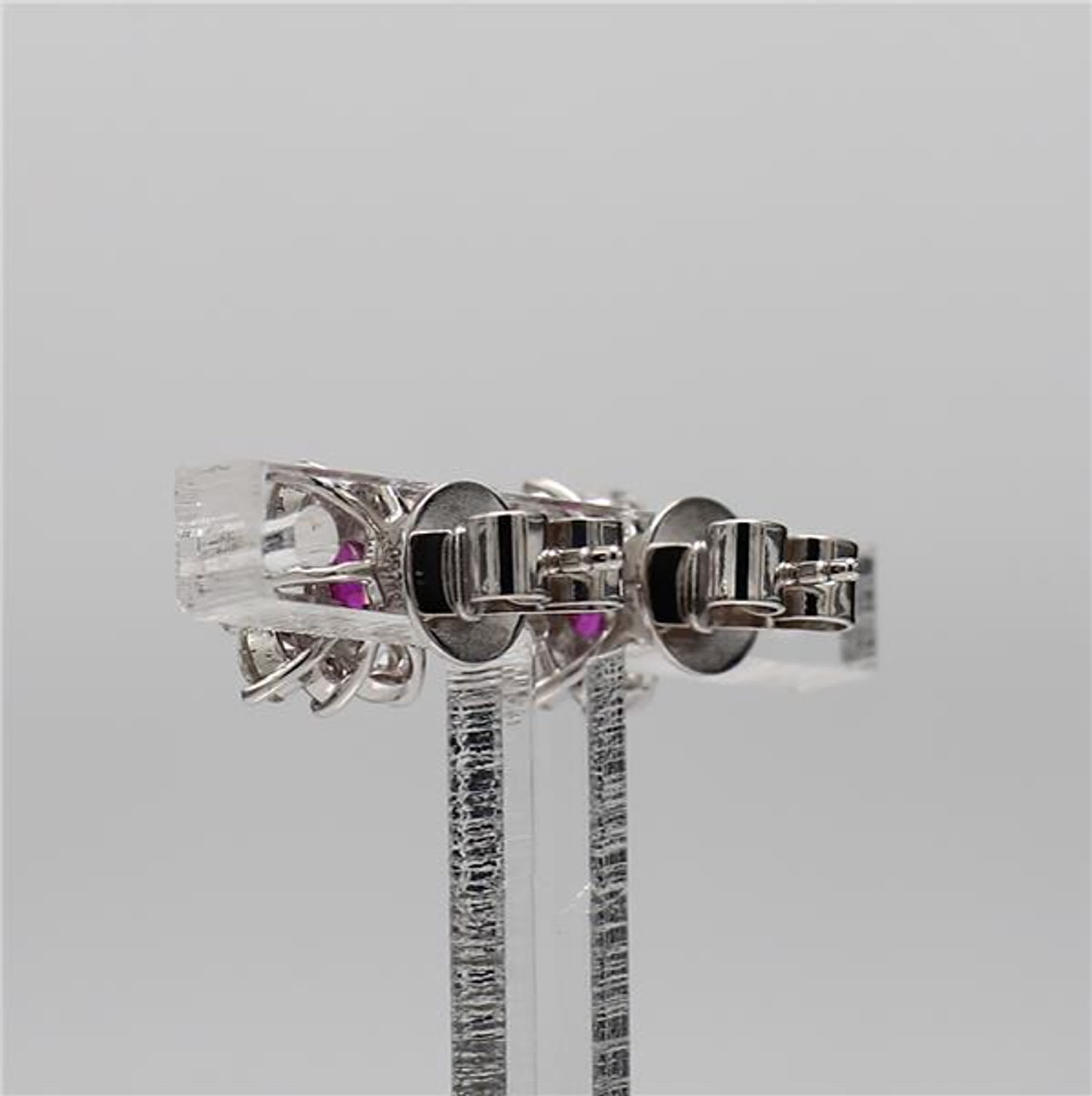 Natural Red Round Ruby and White Diamond 1.47 Carat TW White Gold Stud Earrings