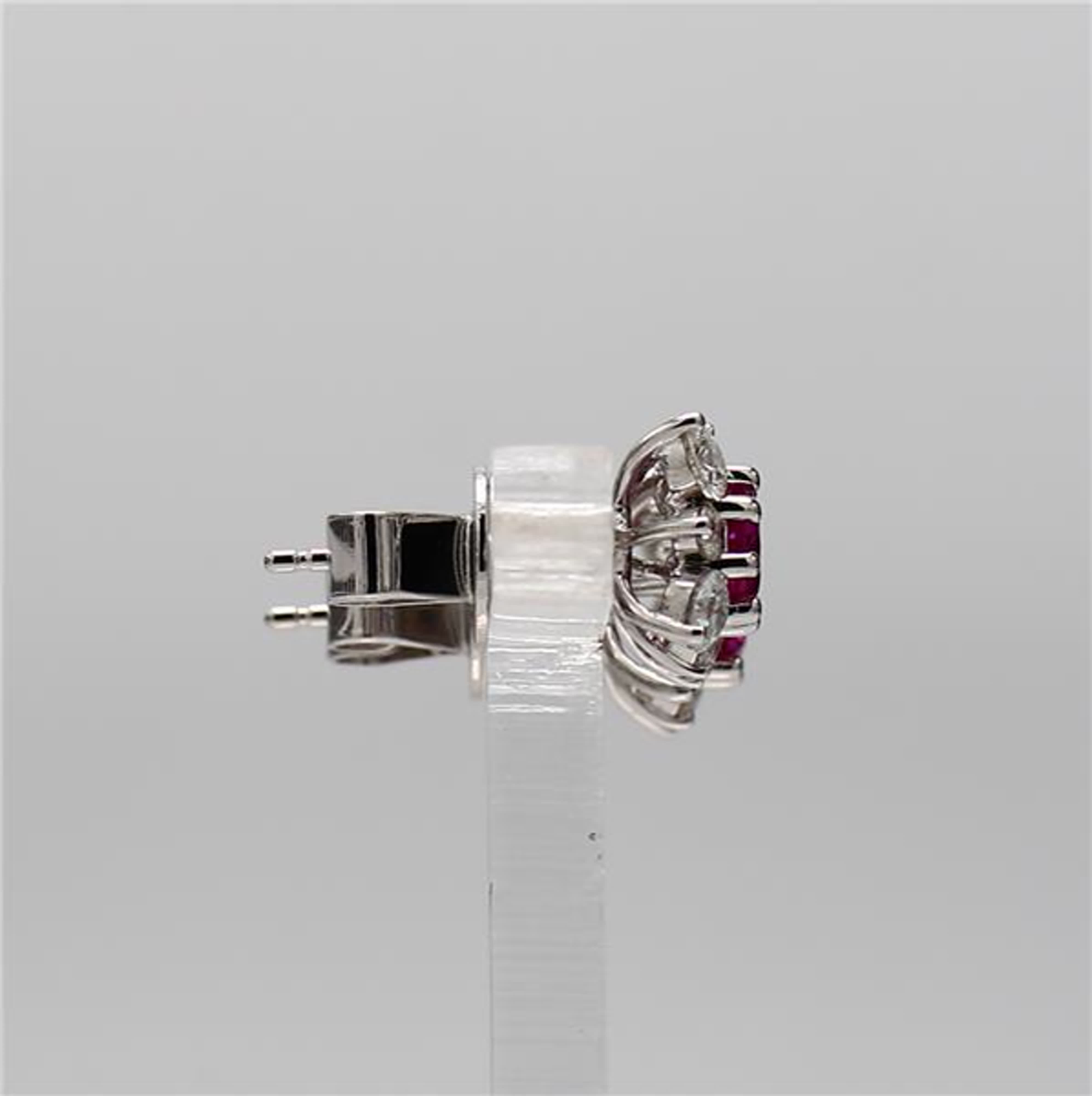 Natural Red Round Ruby and White Diamond 1.47 Carat TW White Gold Stud Earrings