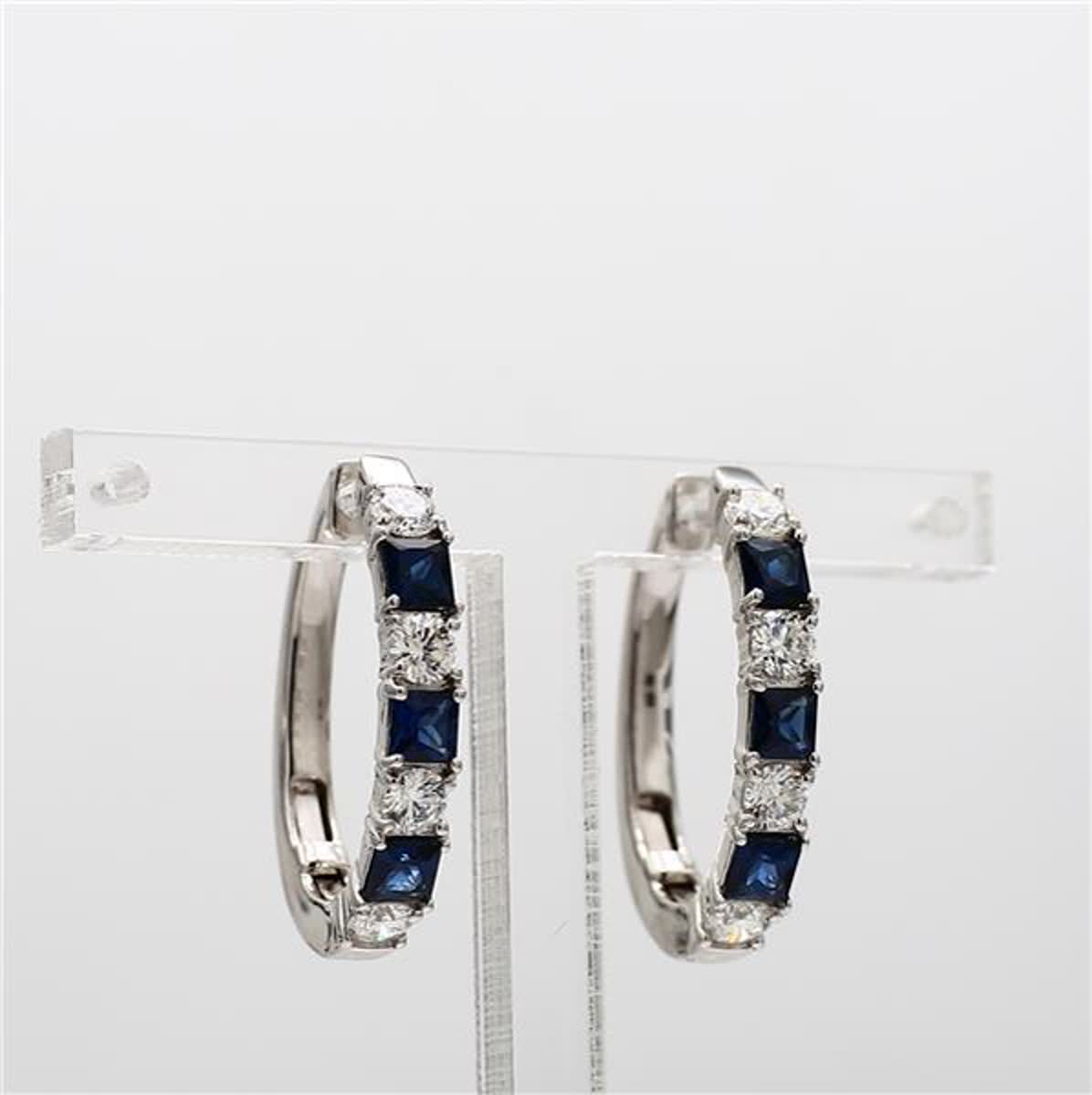 Natural Blue Princess Sapphire and White Diamond 2.28 Carat TW Gold Earrings