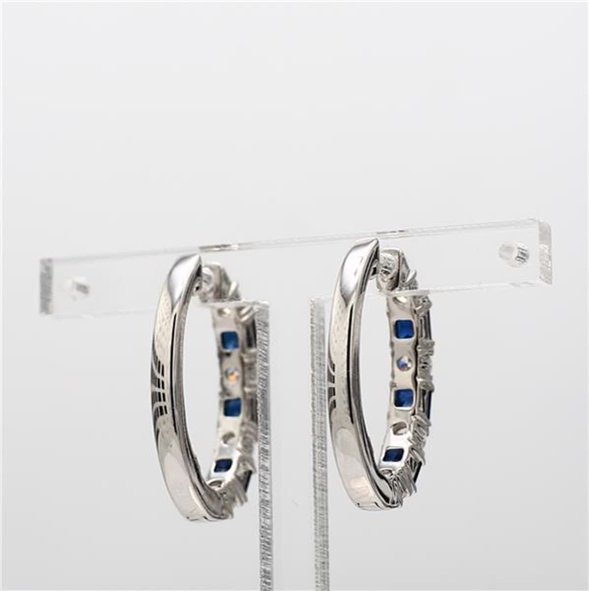 Natural Blue Princess Sapphire and White Diamond 2.28 Carat TW Gold Earrings