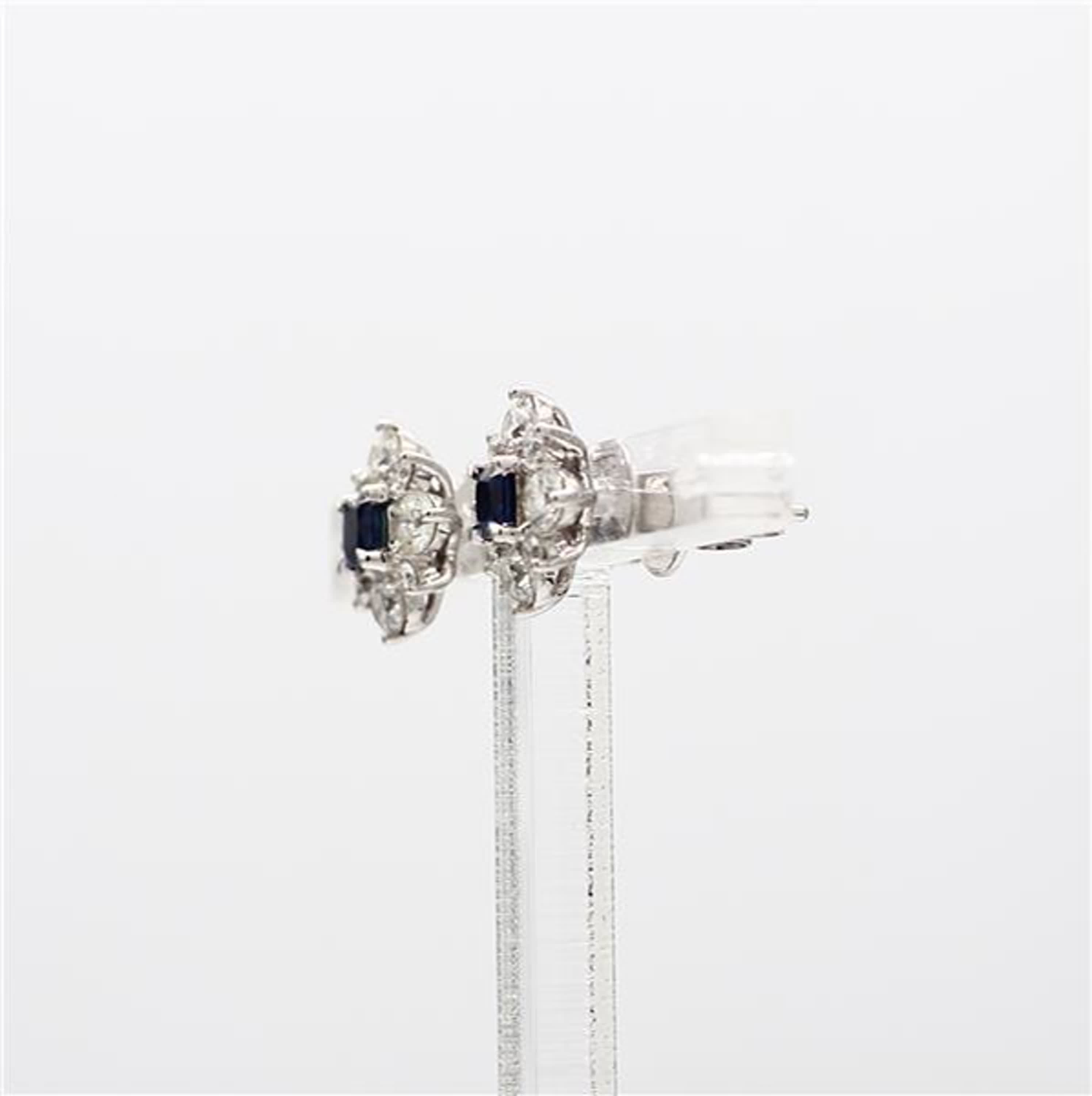 Natural Blue Princess Sapphire and White Diamond 1.28 Carat TW Gold Earrings