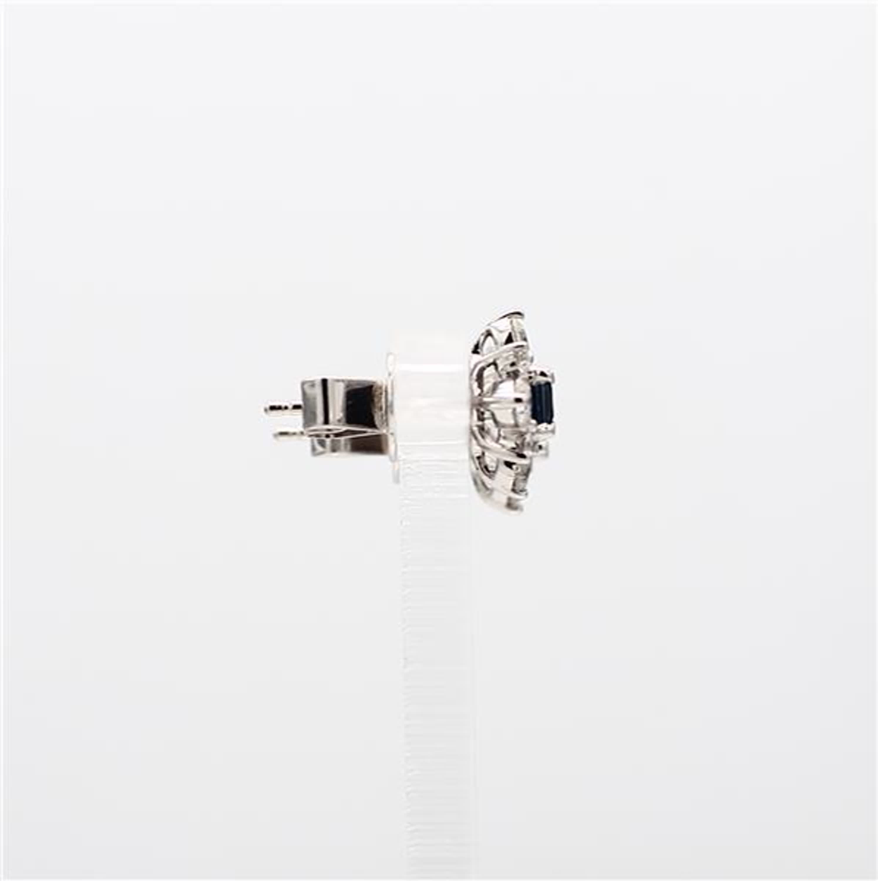 Natural Blue Princess Sapphire and White Diamond 1.28 Carat TW Gold Earrings