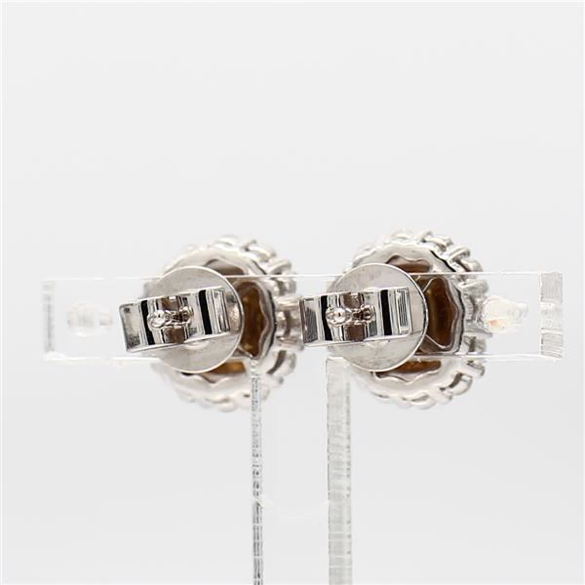 Natural Blue Round Sapphire and Diamond 1.05 Carat TW Gold Stud Earrings