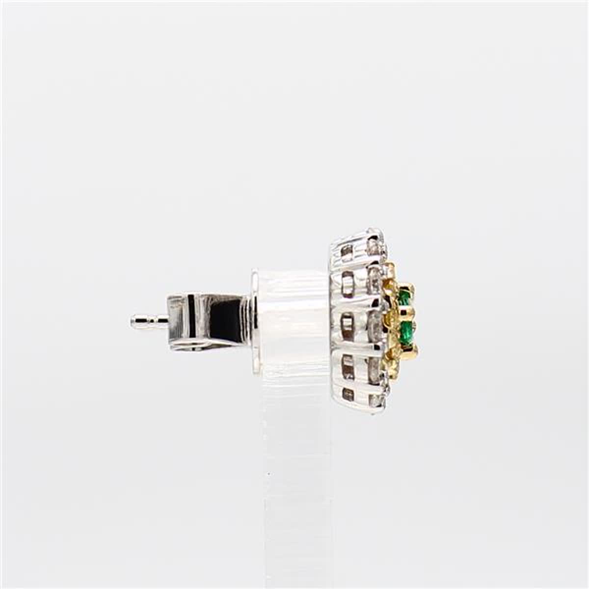 Natural Round Emerald and Diamond .93 Carat TW Yellow Gold Stud Earrings