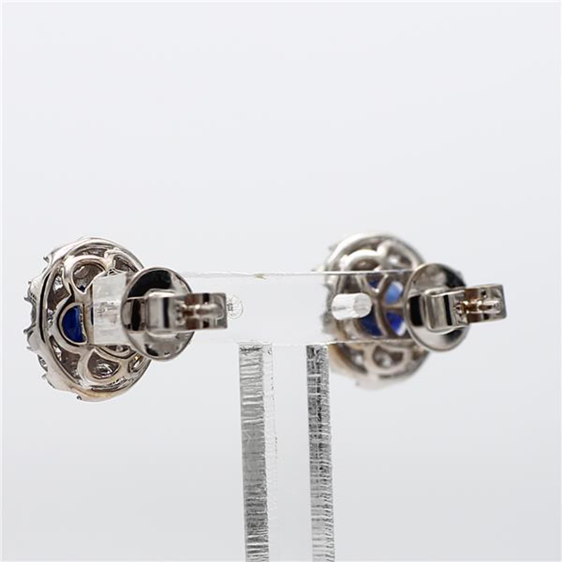 Natural Blue Round Sapphire and White Diamond 3.41 Carat TW Gold Stud Earrings