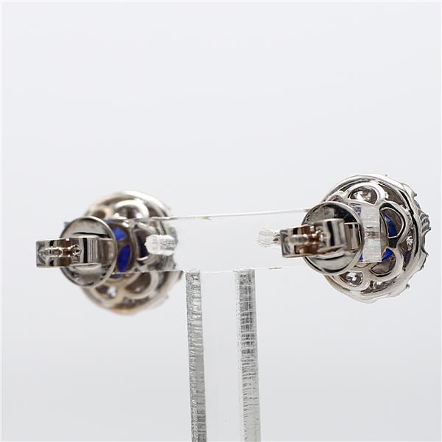 Natural Blue Round Sapphire and White Diamond 3.41 Carat TW Gold Stud Earrings