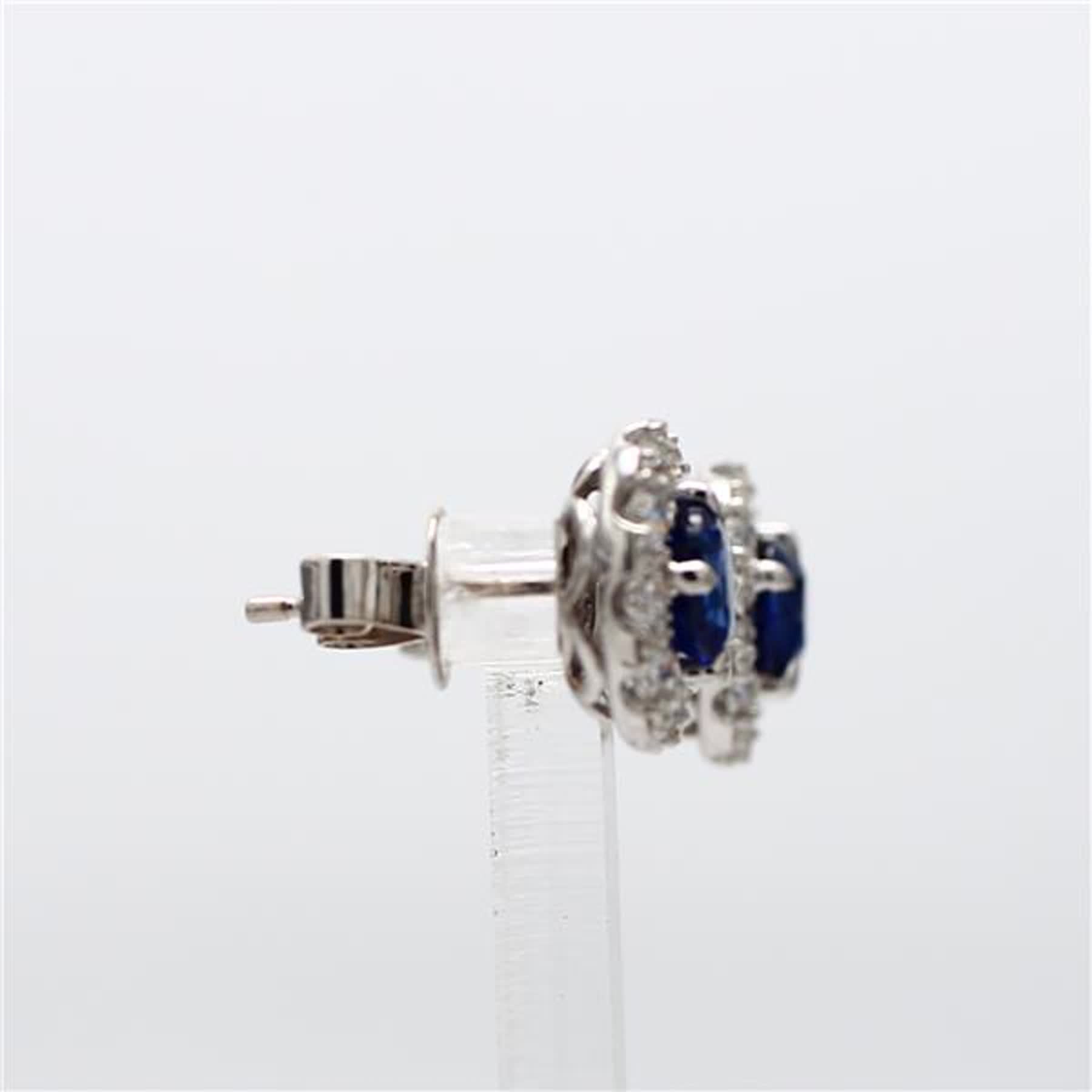 Natural Blue Round Sapphire and White Diamond 3.41 Carat TW Gold Stud Earrings