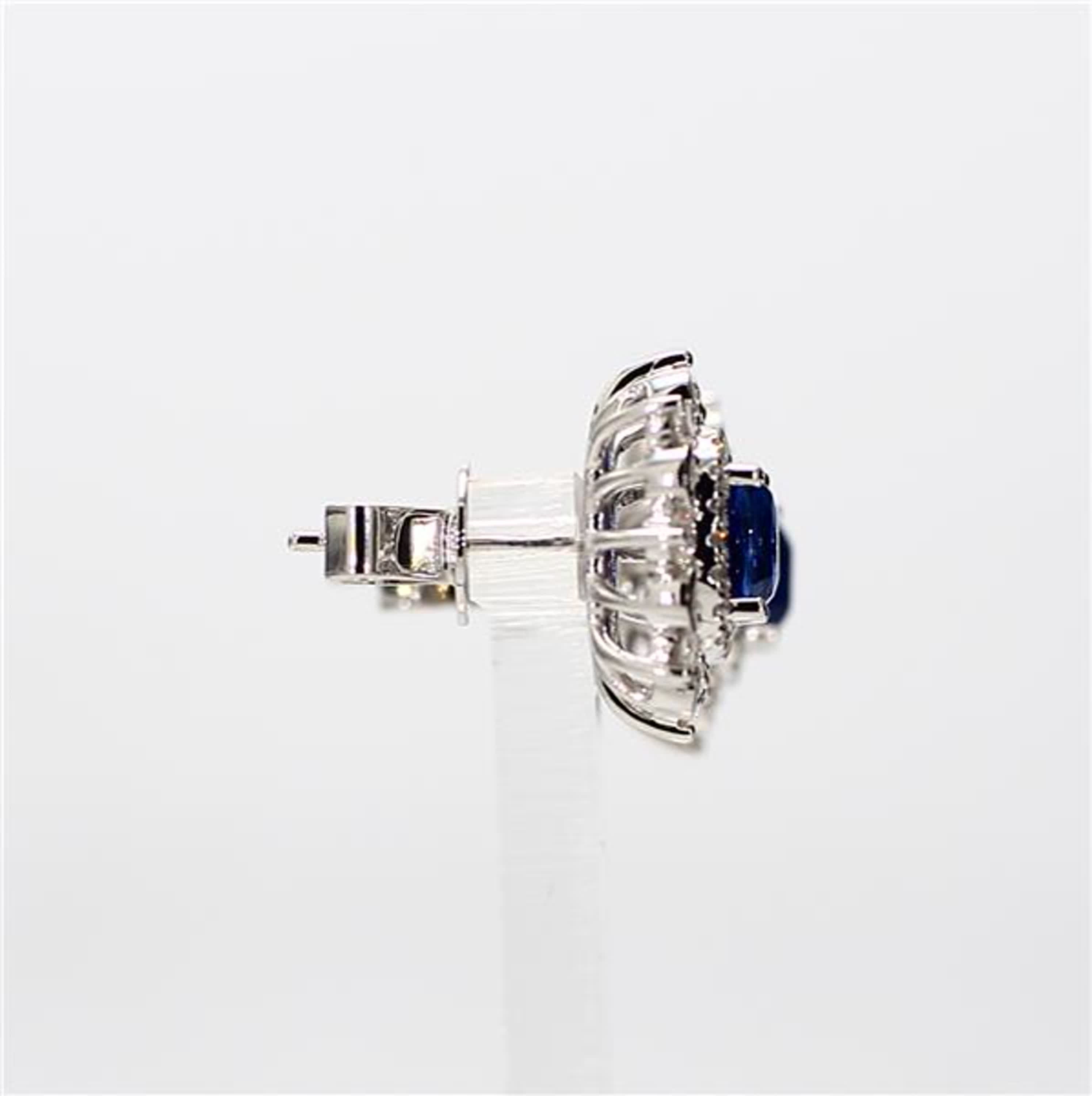 Natural Blue Cushion Sapphire and White Diamond 3.31 Carat TW Gold Stud Earrings