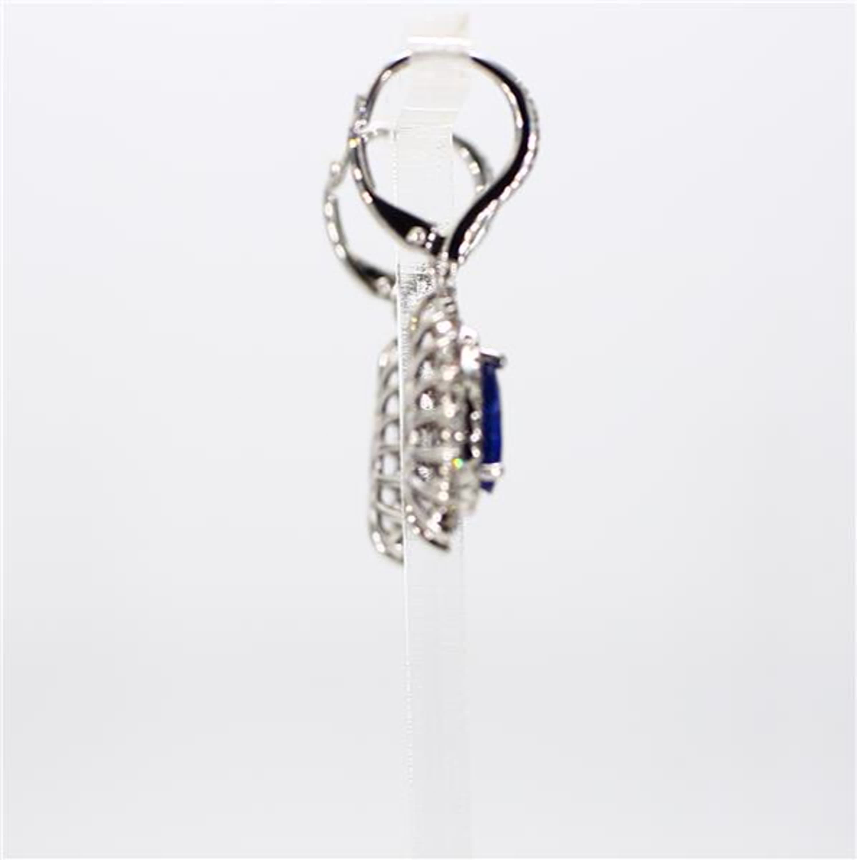 Natural Blue Pear Sapphire and White Diamond 4.40 Carat TW Gold Drop Earrings